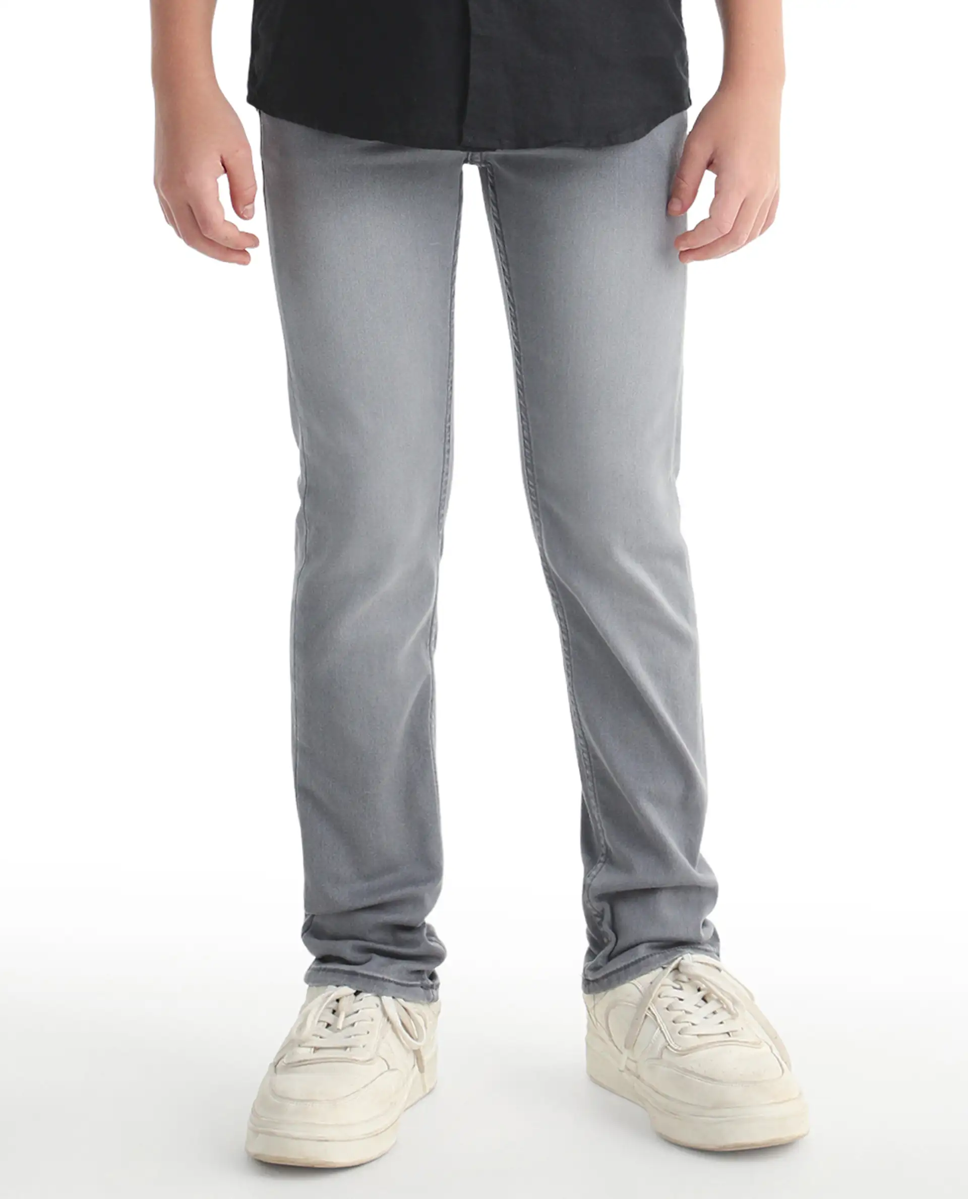 Rare Ones Kids Flint Light Grey Cotton Blend Fabric Zipper Closure Regular Fit Jeans - Image 2