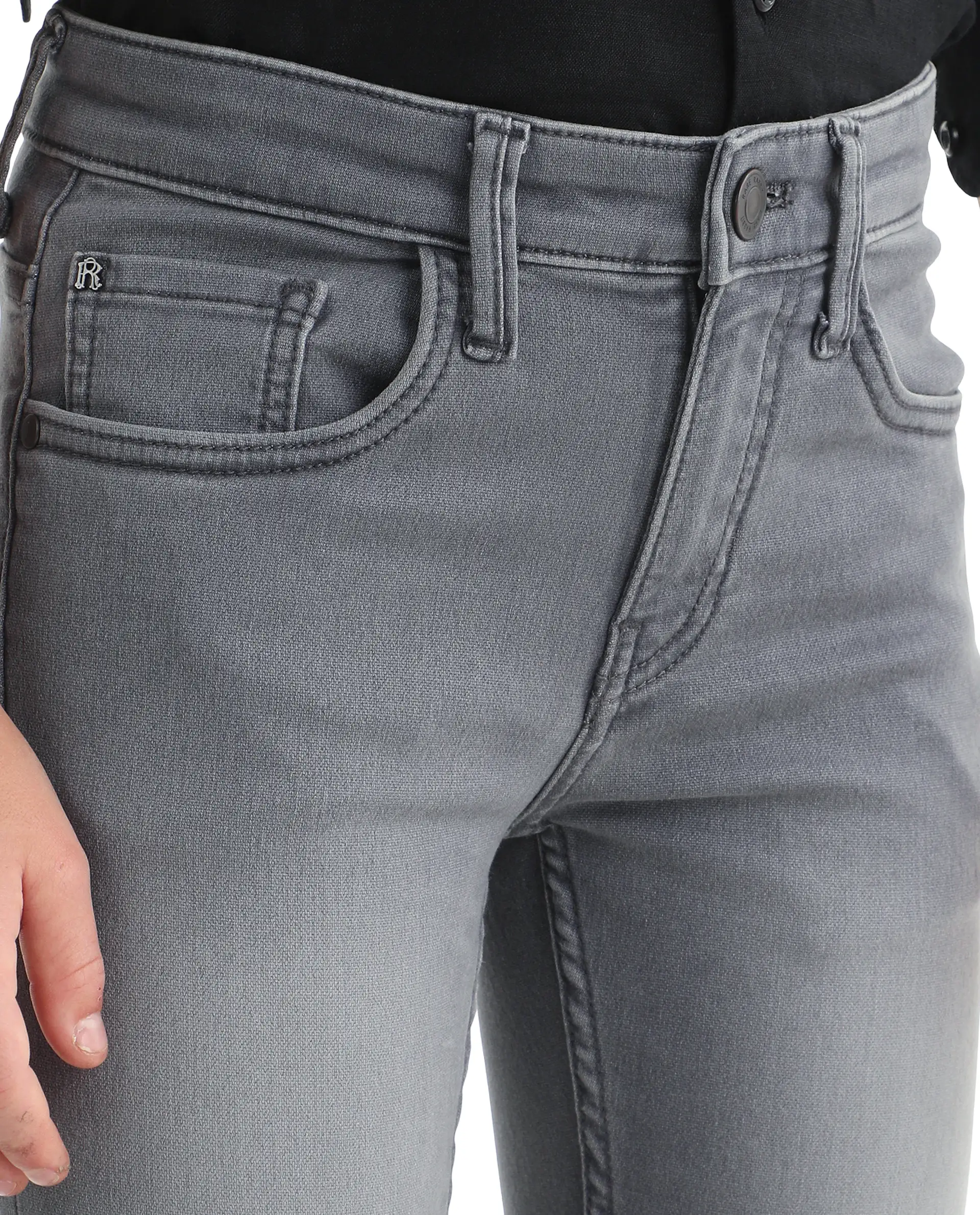 Rare Ones Kids Flint Light Grey Cotton Blend Fabric Zipper Closure Regular Fit Jeans - Image 4