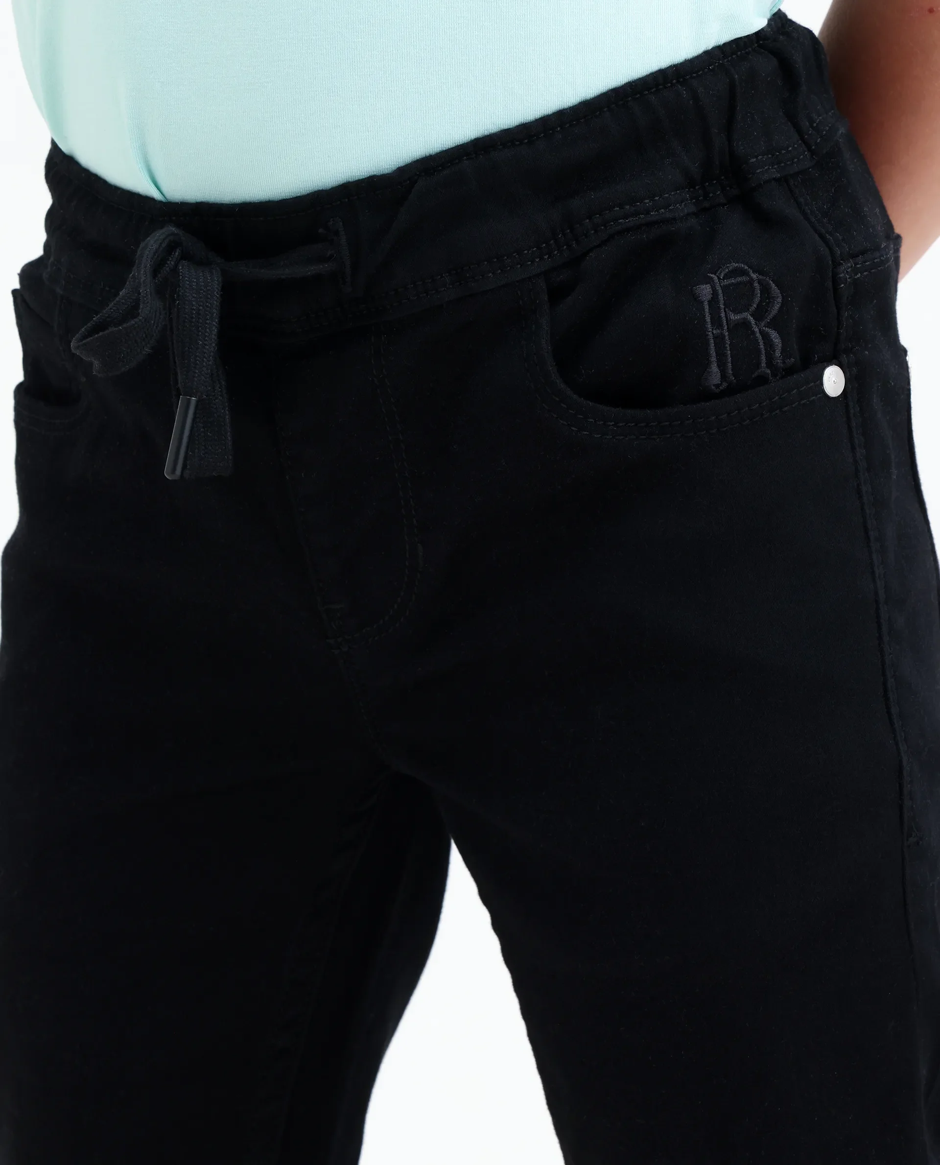 Rare Ones Kids Holt Black Cotton Blend Fabric Drawstring Closure Slim Fit Jeans - Image 4