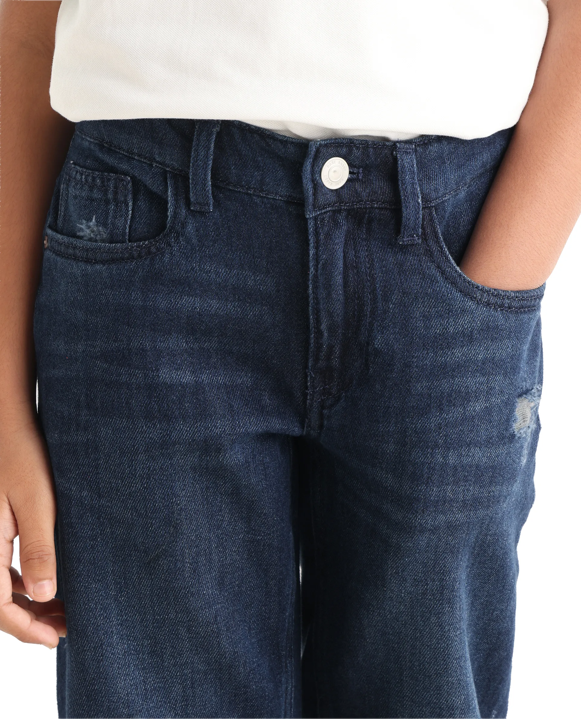 Rare Ones Kids Indi-K Dark Navy Cotton Button And Zip Closure Plain Regular Fit Jeans - Image 3