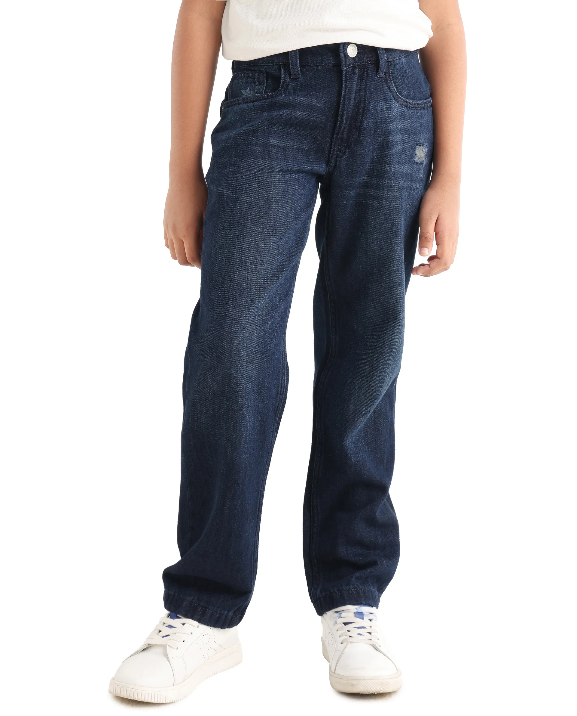 Rare Ones Kids Indi-K Dark Navy Cotton Button And Zip Closure Plain Regular Fit Jeans - Image 4