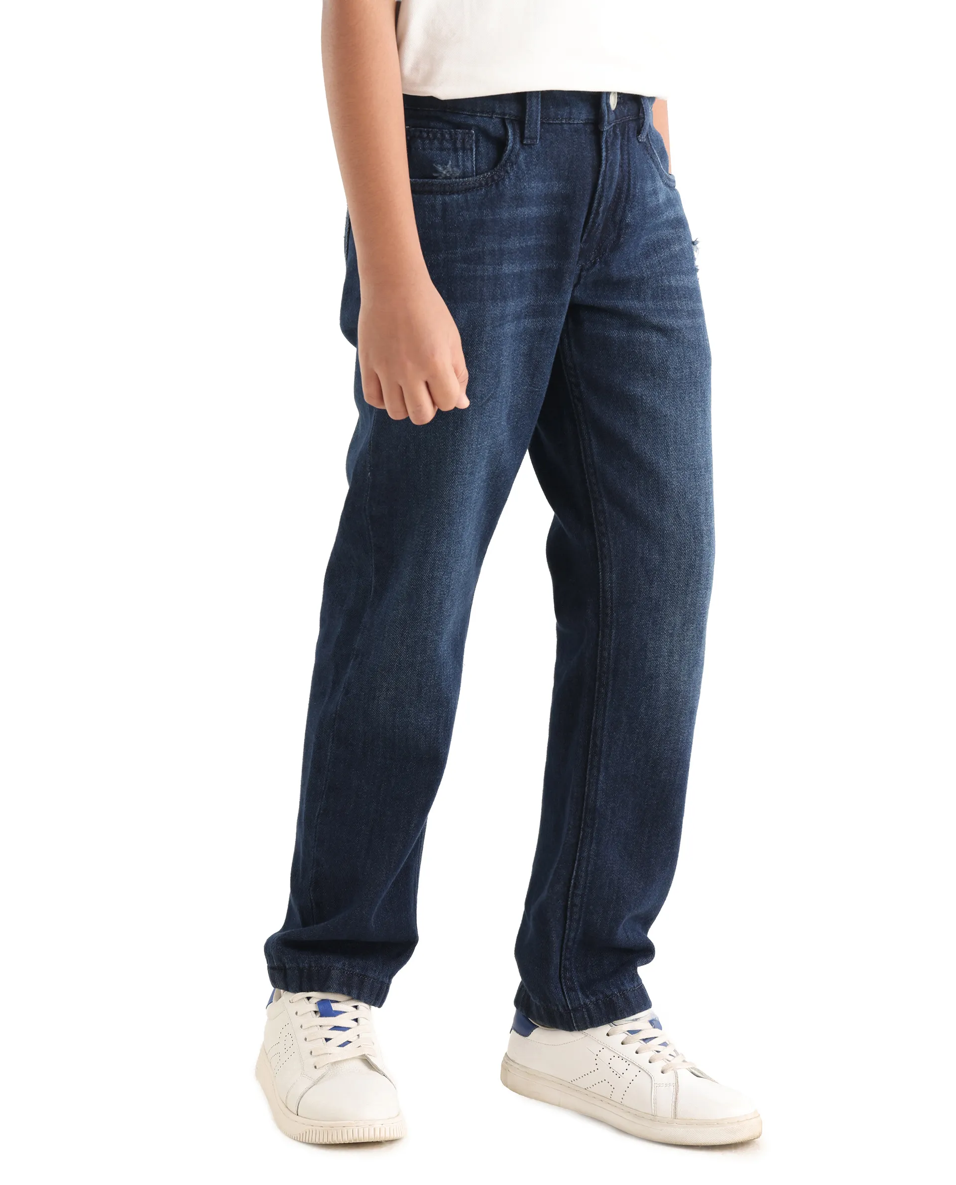 Rare Ones Kids Indi-K Dark Navy Cotton Button And Zip Closure Plain Regular Fit Jeans - Image 6
