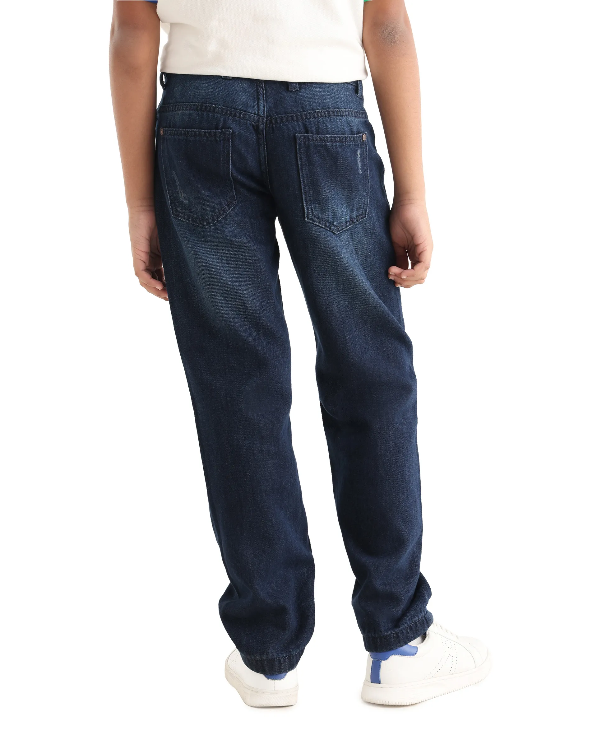 Rare Ones Kids Indi-K Dark Navy Cotton Button And Zip Closure Plain Regular Fit Jeans - Image 7