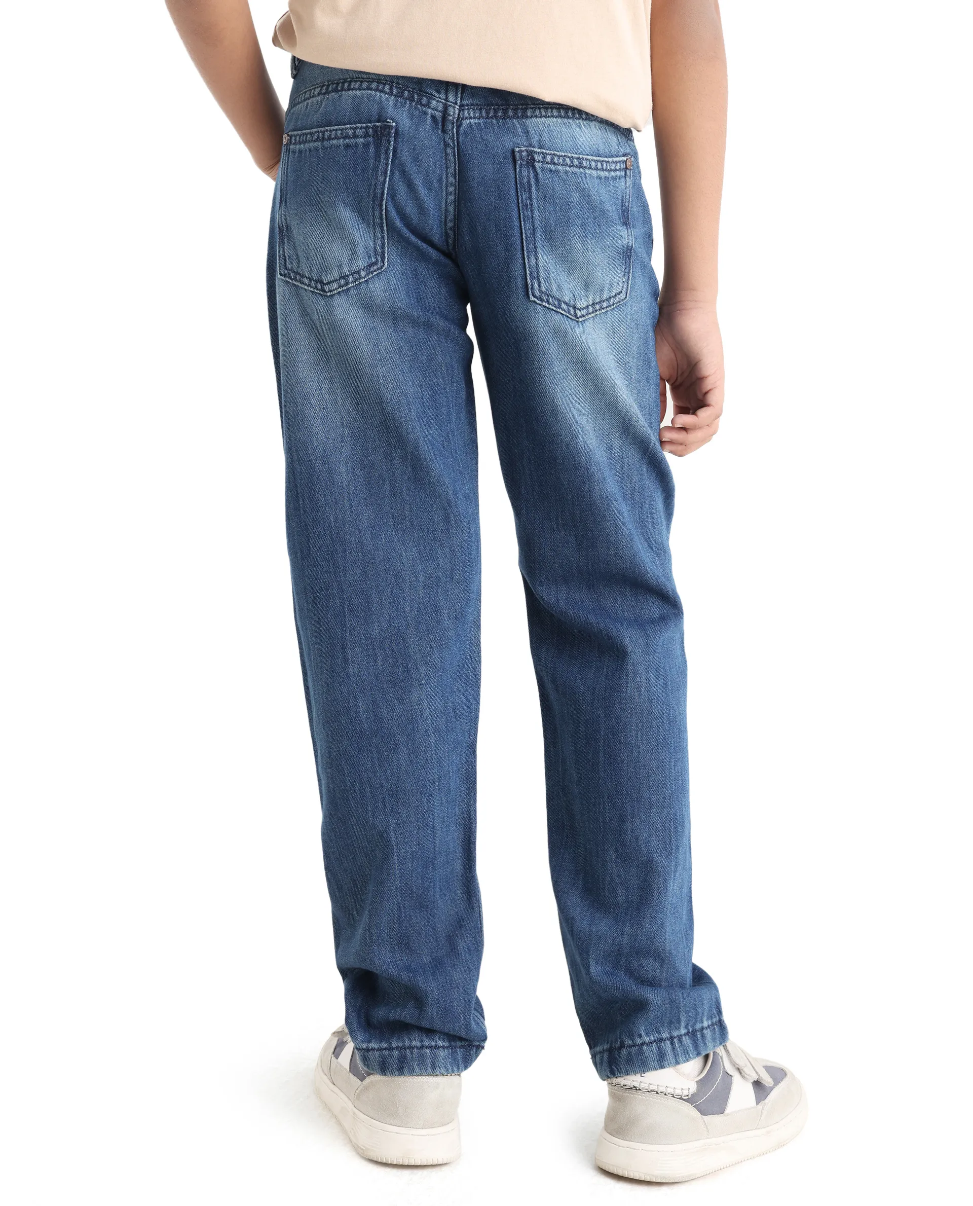 Rare Ones Kids Indi-K Light Navy Cotton Button And Zip Closure Plain Regular Fit Jeans - Image 7