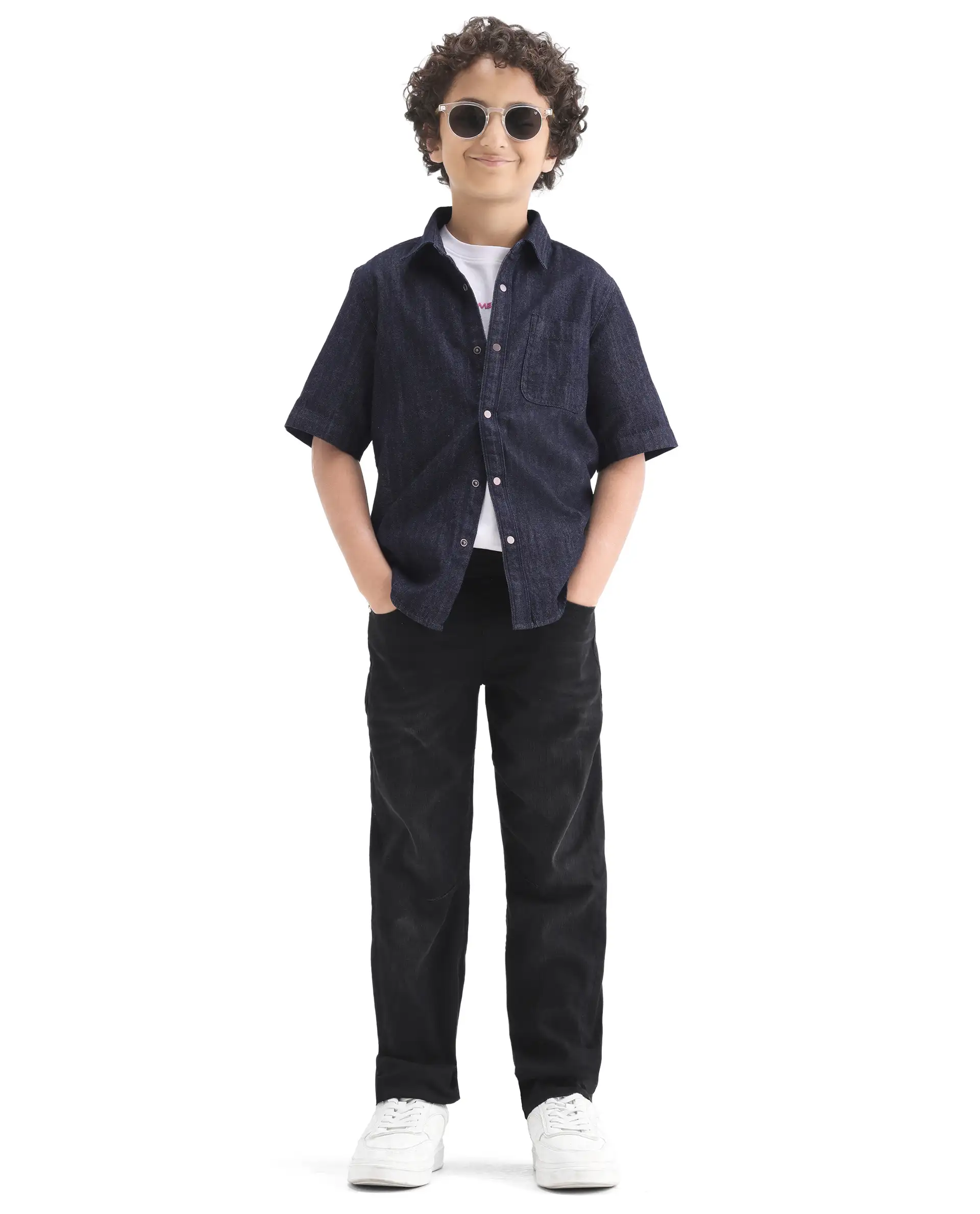 Rare Ones Kids Khai Black Cotton Blend Fabric Pull-On Closure Regular Fit Denim Pant