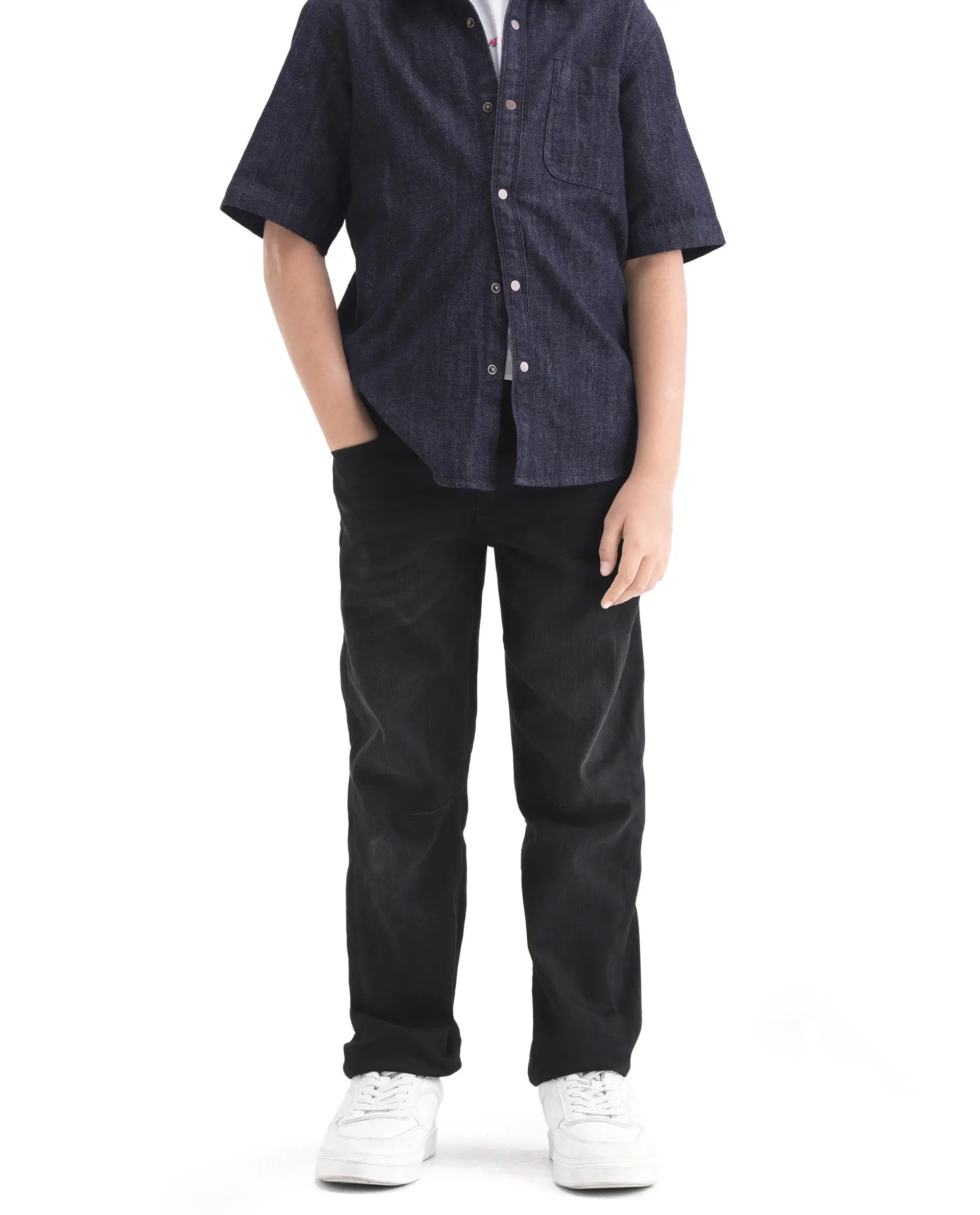 Rare Ones Kids Khai Black Cotton Blend Fabric Pull-On Closure Regular Fit Denim Pant - Image 3