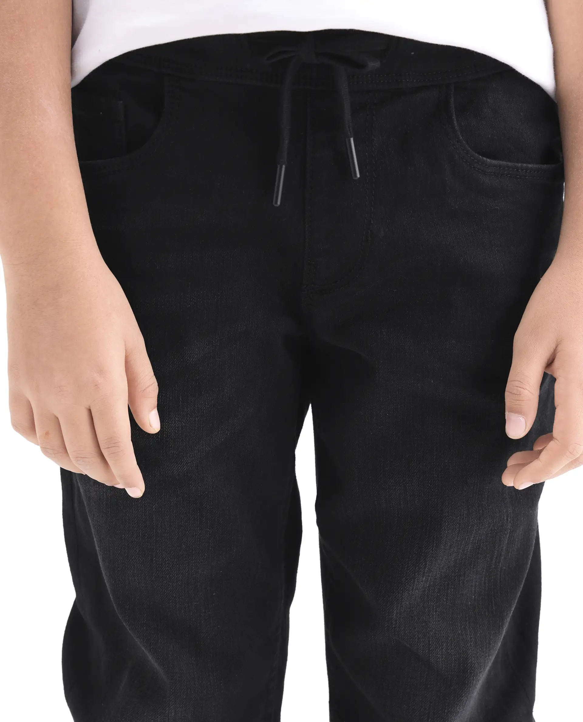 Rare Ones Kids Khai Black Cotton Blend Fabric Pull-On Closure Regular Fit Denim Pant - Image 4