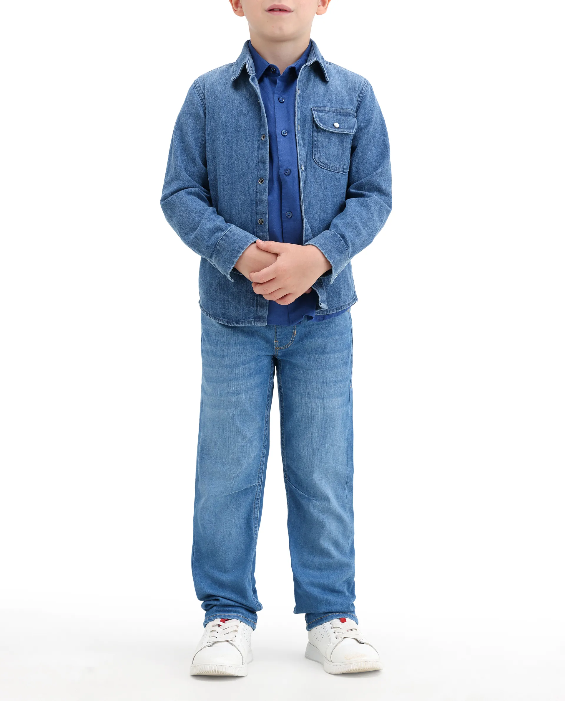 Rare Ones Kids Peter Light Blue Cotton Blend Fabric Pull-On Closure Regular Fit Jeans - Image 3