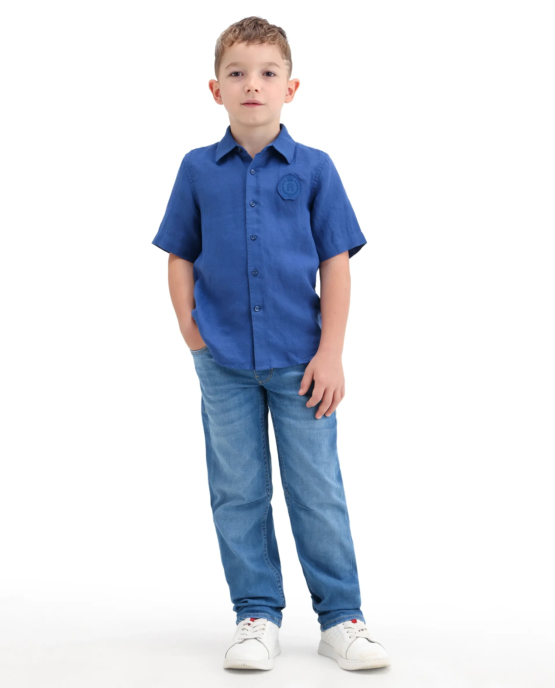 Rare Ones Kids Peter Light Blue Cotton Blend Fabric Pull-On Closure Regular Fit Jeans - Image 6