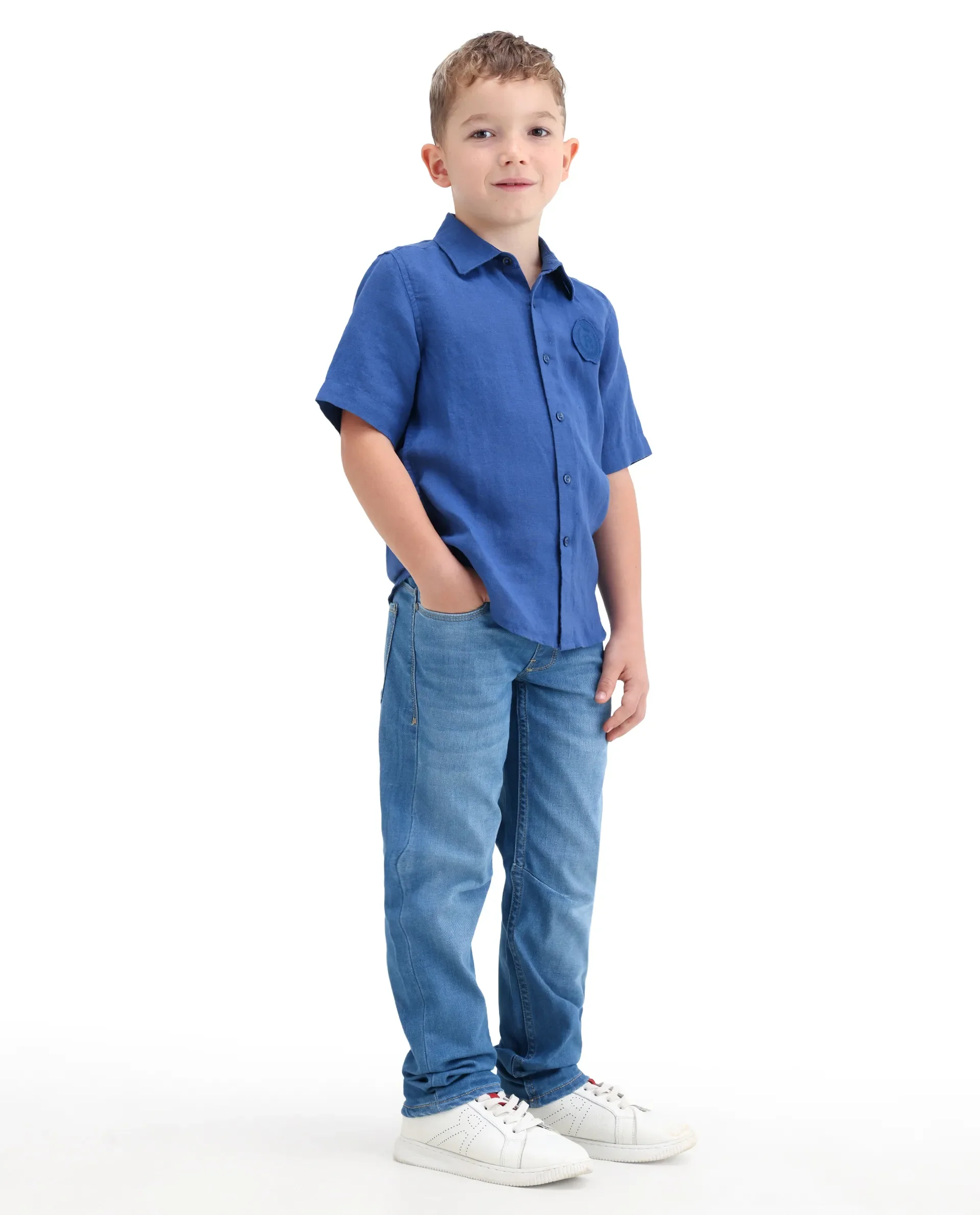 Rare Ones Kids Peter Light Blue Cotton Blend Fabric Pull-On Closure Regular Fit Jeans - Image 7