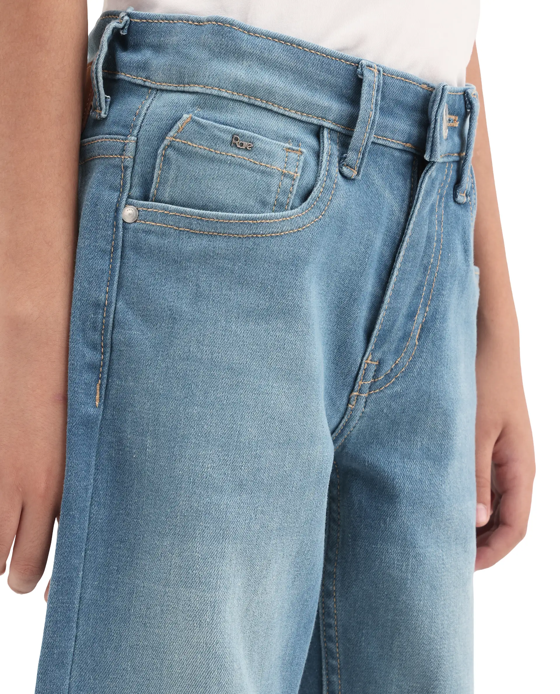 Rare Ones Kids Tom Blue Cotton Blend Fabric Zipper Closure Regular Fit Jeans - Image 5