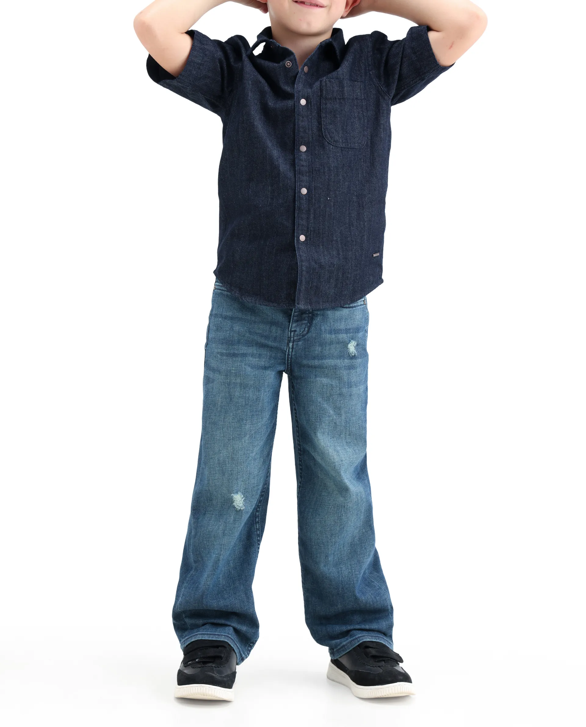 Rare Ones Kids Xavi-1 Dark Blue Cotton Blend Fabric Zipper Closure Relaxed Fit Jeans - Image 3