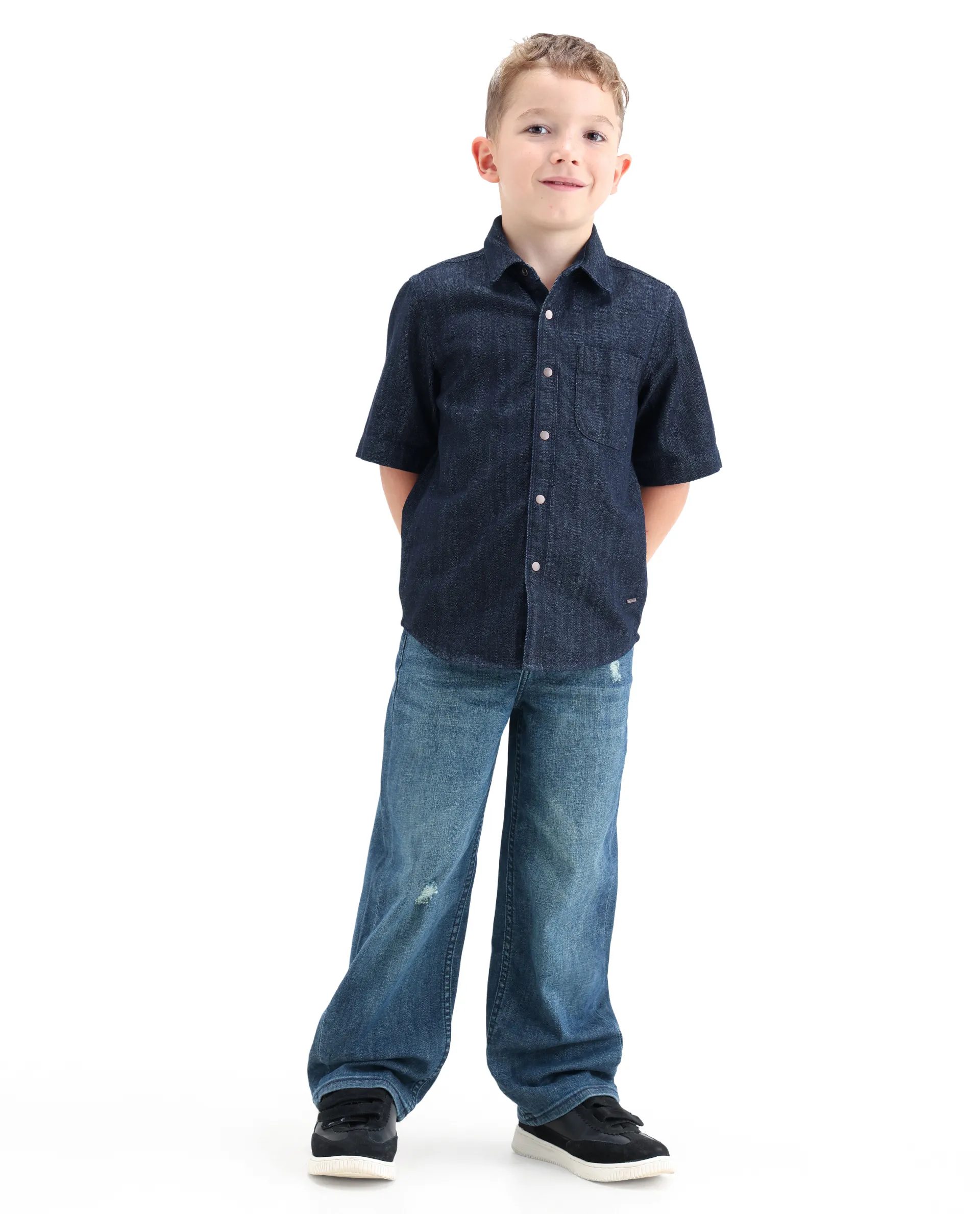 Rare Ones Kids Xavi-1 Dark Blue Cotton Blend Fabric Zipper Closure Relaxed Fit Jeans - Image 6