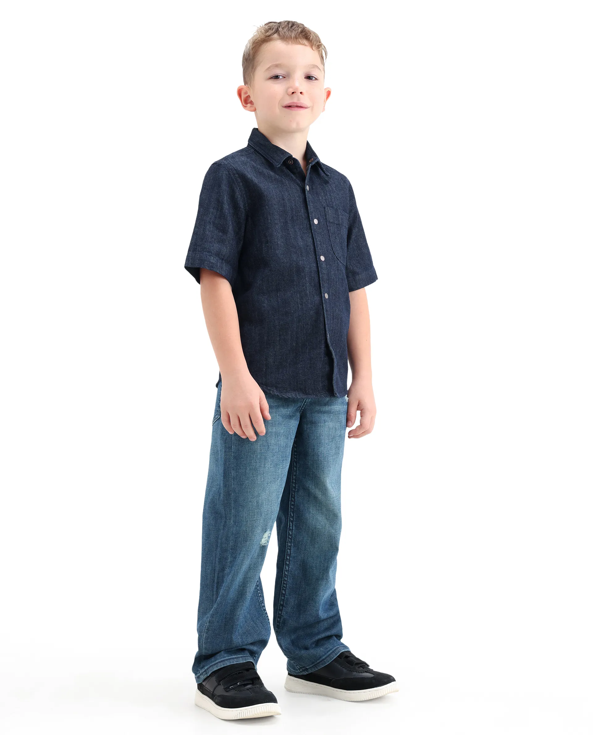 Rare Ones Kids Xavi-1 Dark Blue Cotton Blend Fabric Zipper Closure Relaxed Fit Jeans - Image 7