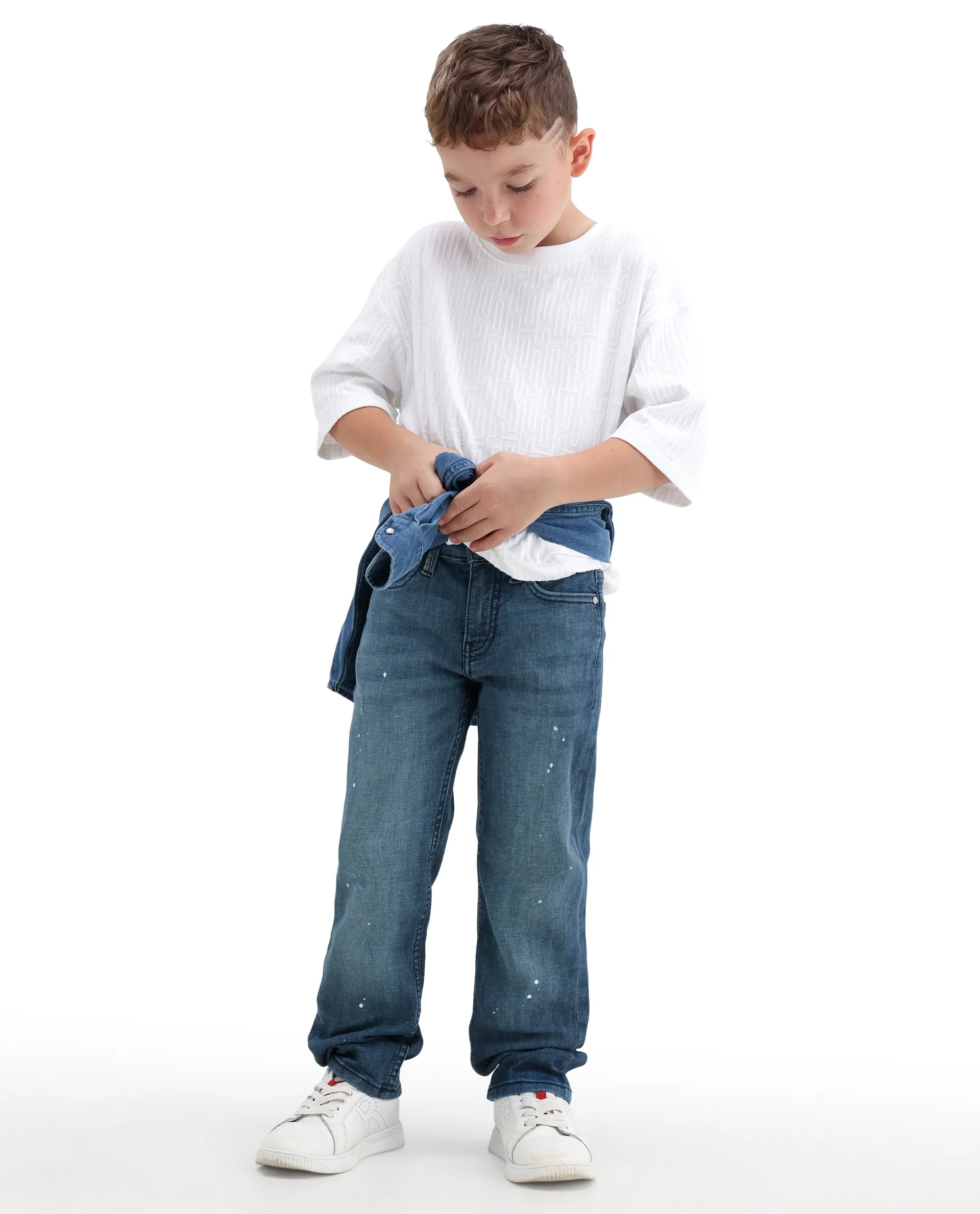 Rare Ones Kids Ziggy Dark Blue Cotton Blend Fabric Button And Zipper Closure Relaxed Fit Jeans
