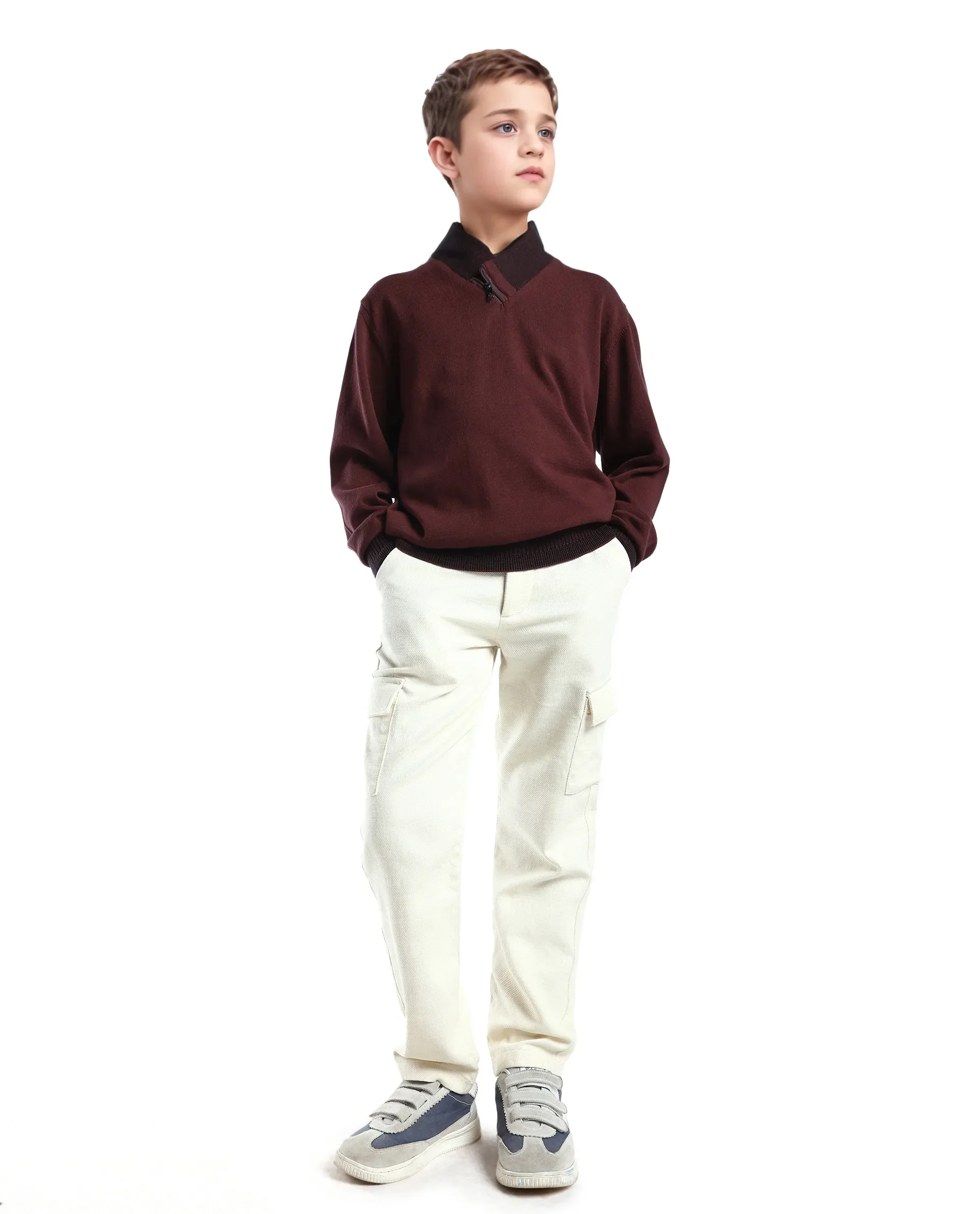 Rare Ones Kids Denv-25 Dark Maroon Cotton Solid Zipper Closure Regular Fit Sweater - Image 2