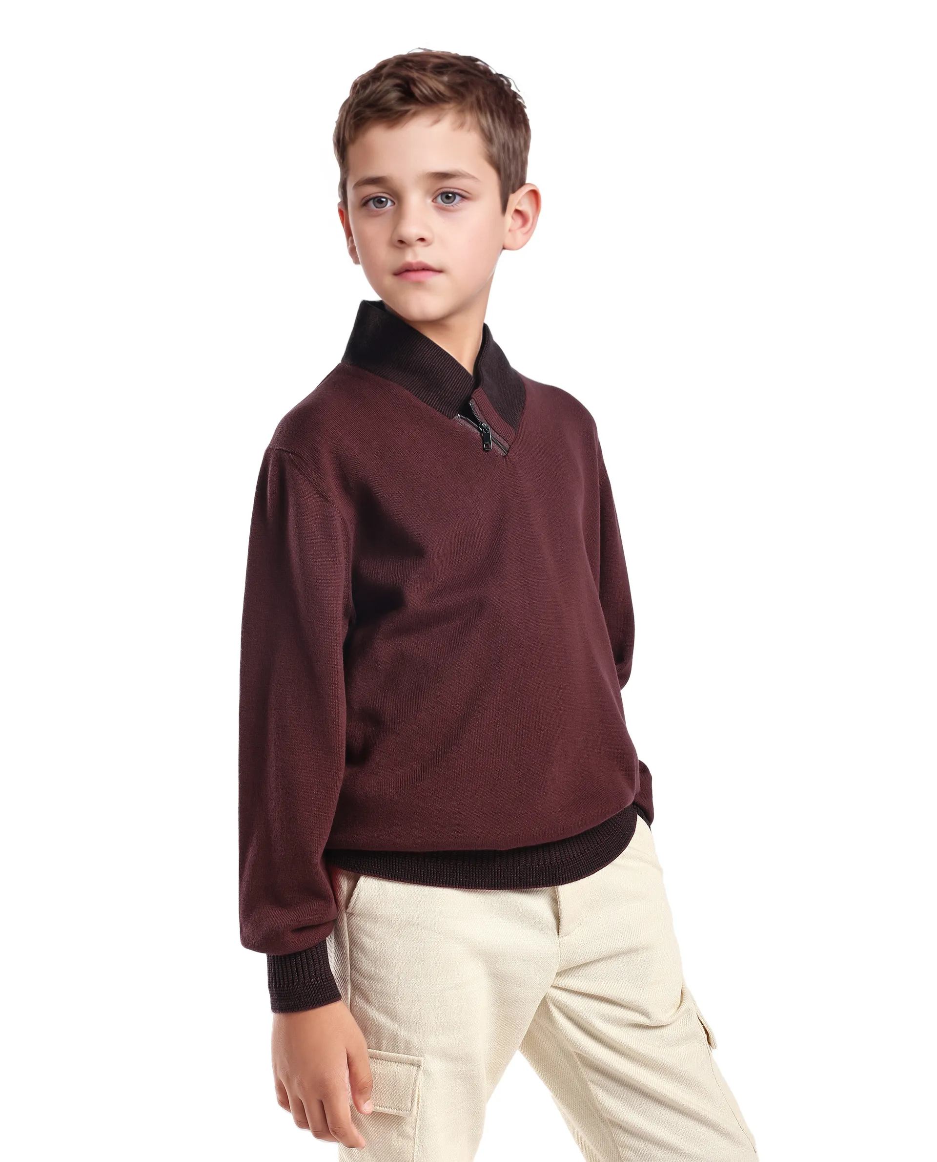 Rare Ones Kids Denv-25 Dark Maroon Cotton Solid Zipper Closure Regular Fit Sweater - Image 5