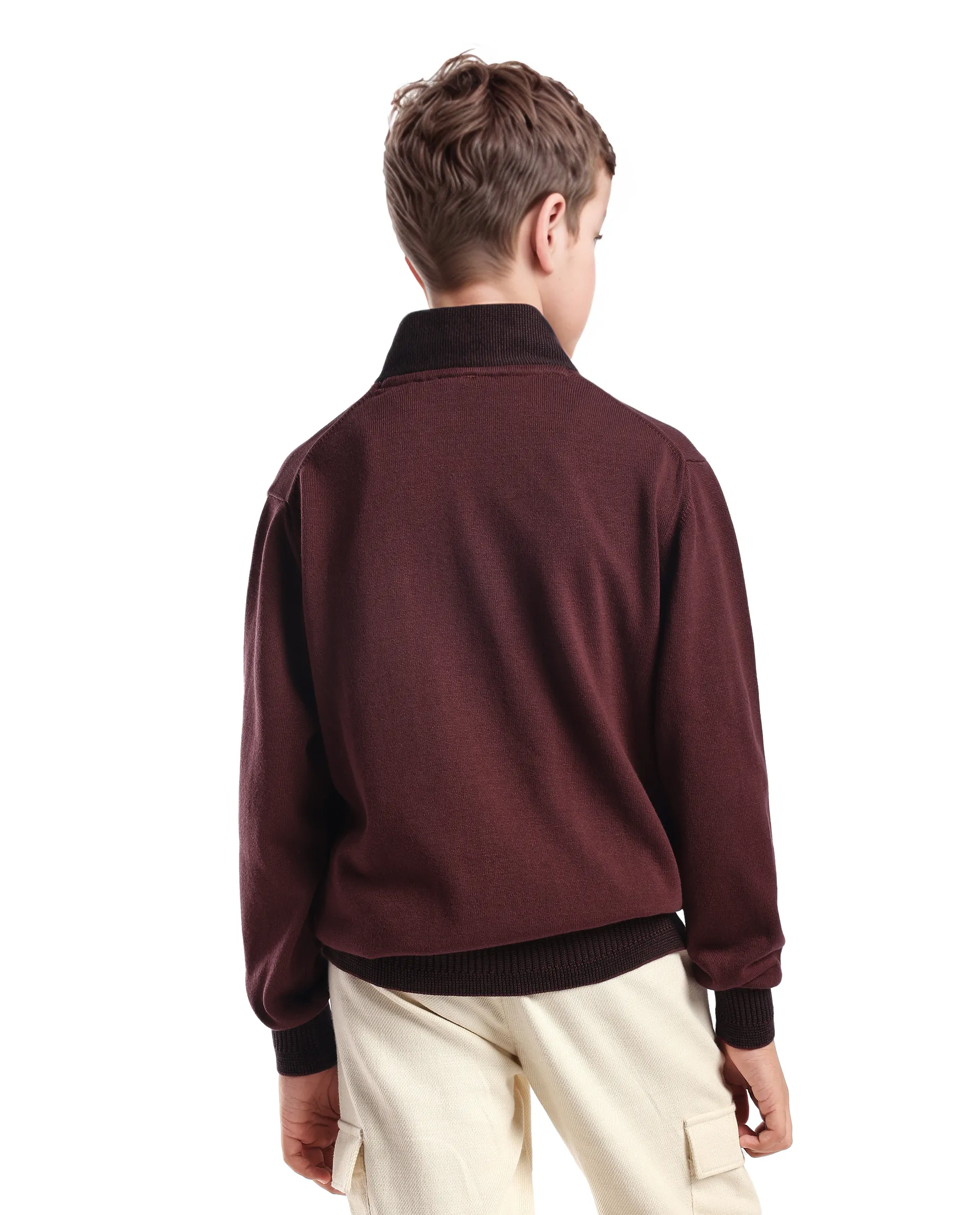 Rare Ones Kids Denv-25 Dark Maroon Cotton Solid Zipper Closure Regular Fit Sweater - Image 7