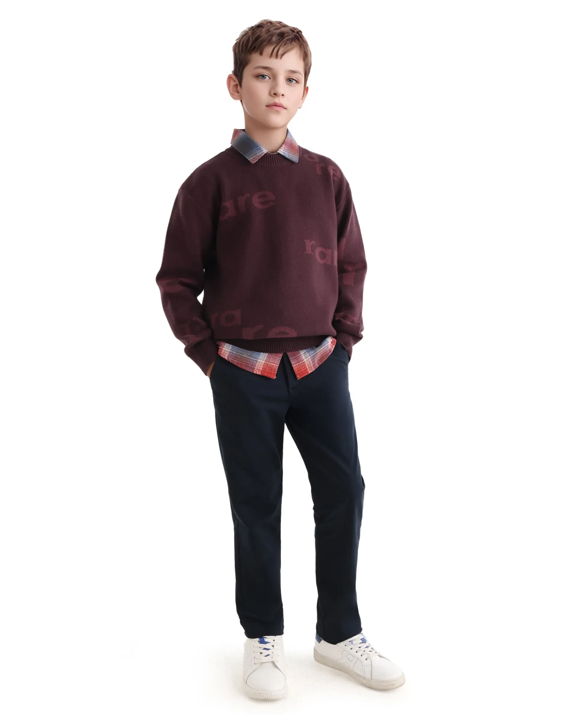Rare Ones Kids Dio Dark Maroon Viscose Blend All Over Print Slip-On Closure Regular Fit Sweater - Image 2