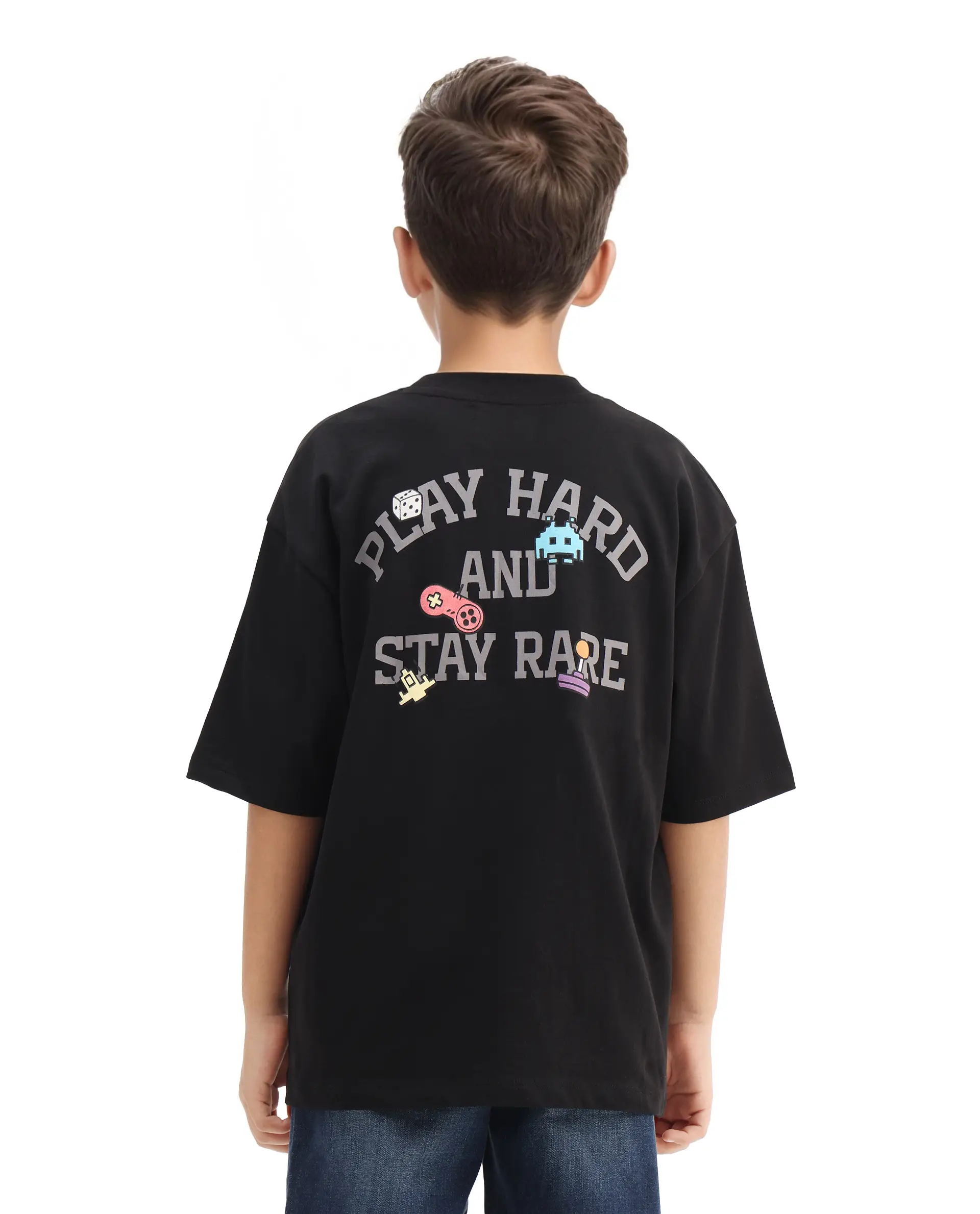 Rare Ones Kids Drake Black Cotton Solid Slip-On Closure Oversized Fit T-Shirt - Image 7