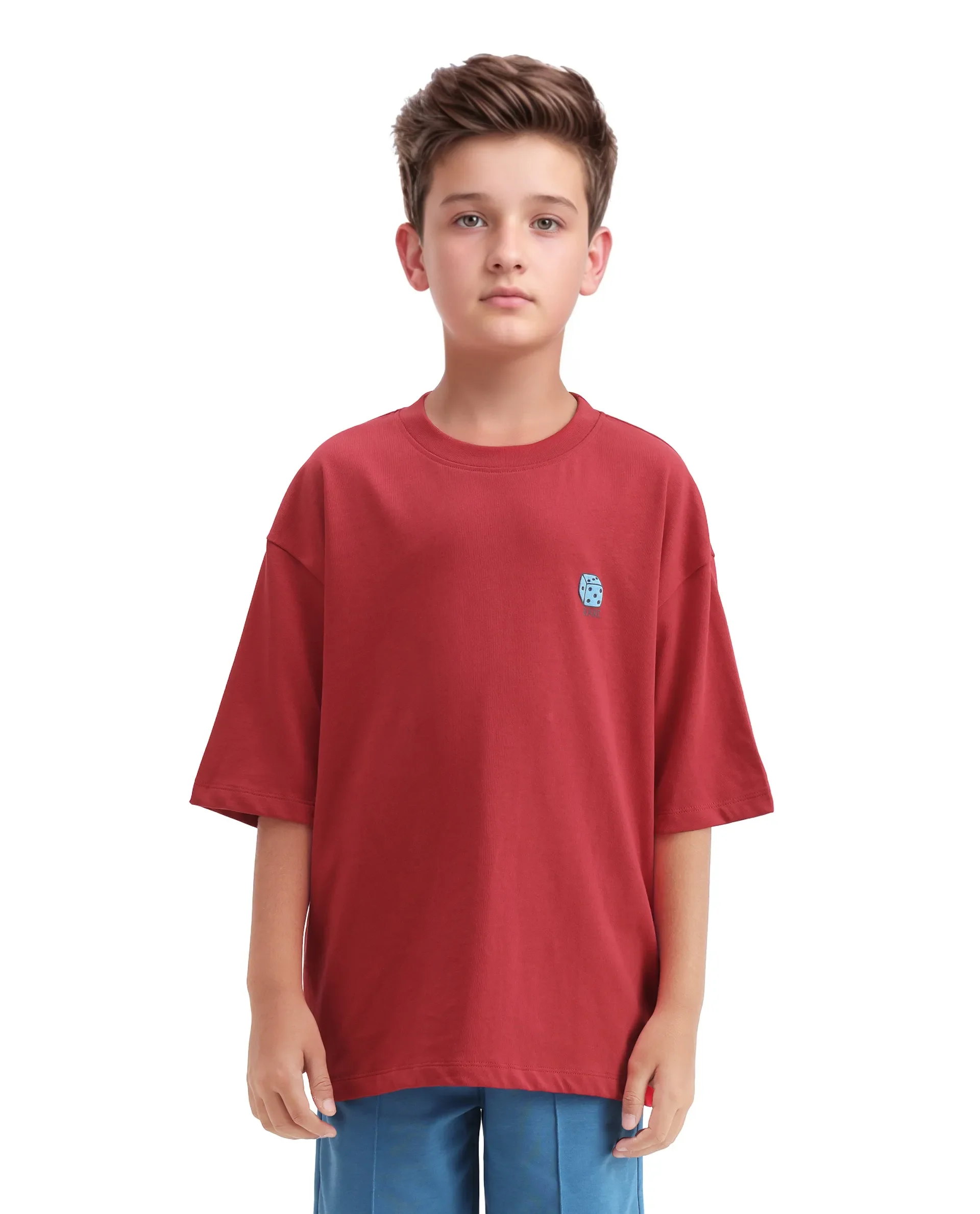 Rare Ones Kids Drake Red Cotton Solid Slip-On Closure Oversized Fit T-Shirt - Image 3
