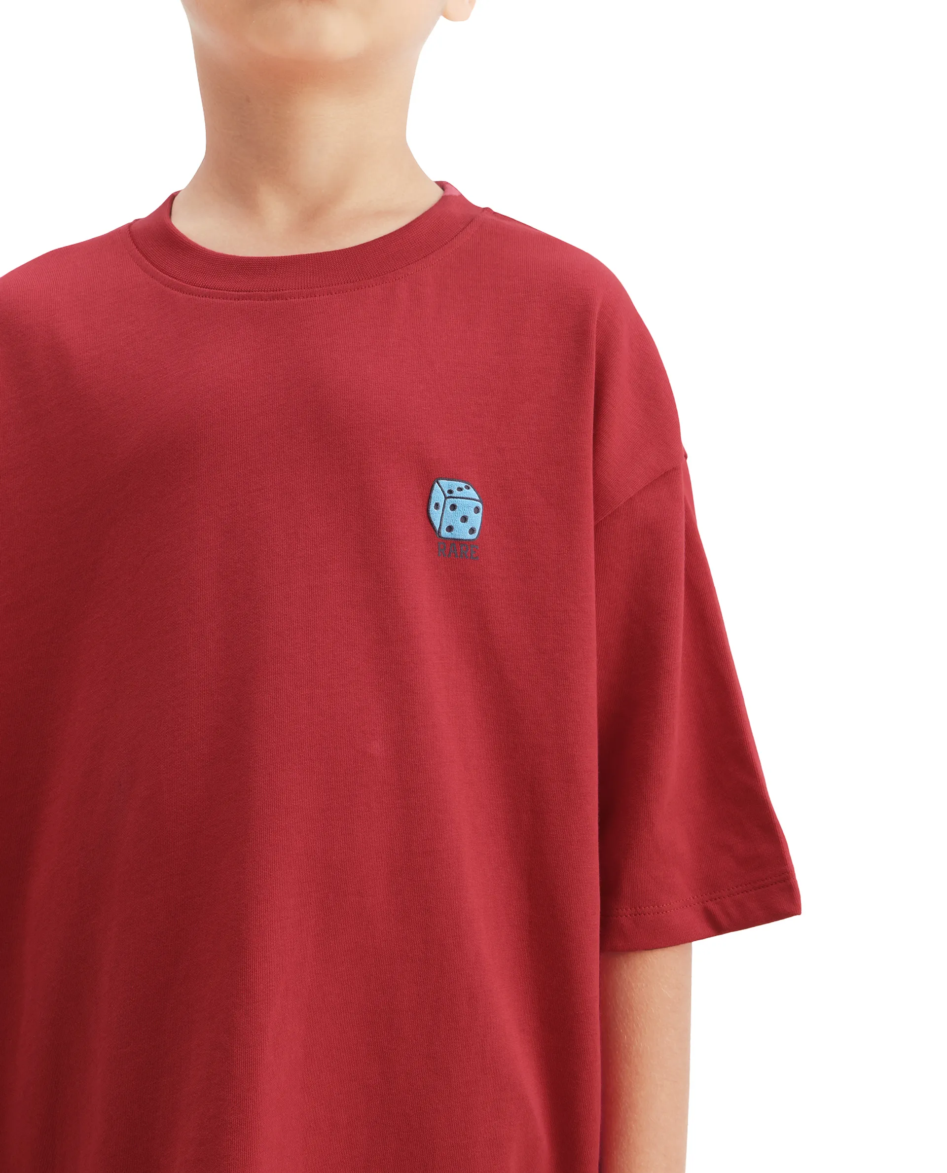 Rare Ones Kids Drake Red Cotton Solid Slip-On Closure Oversized Fit T-Shirt - Image 4