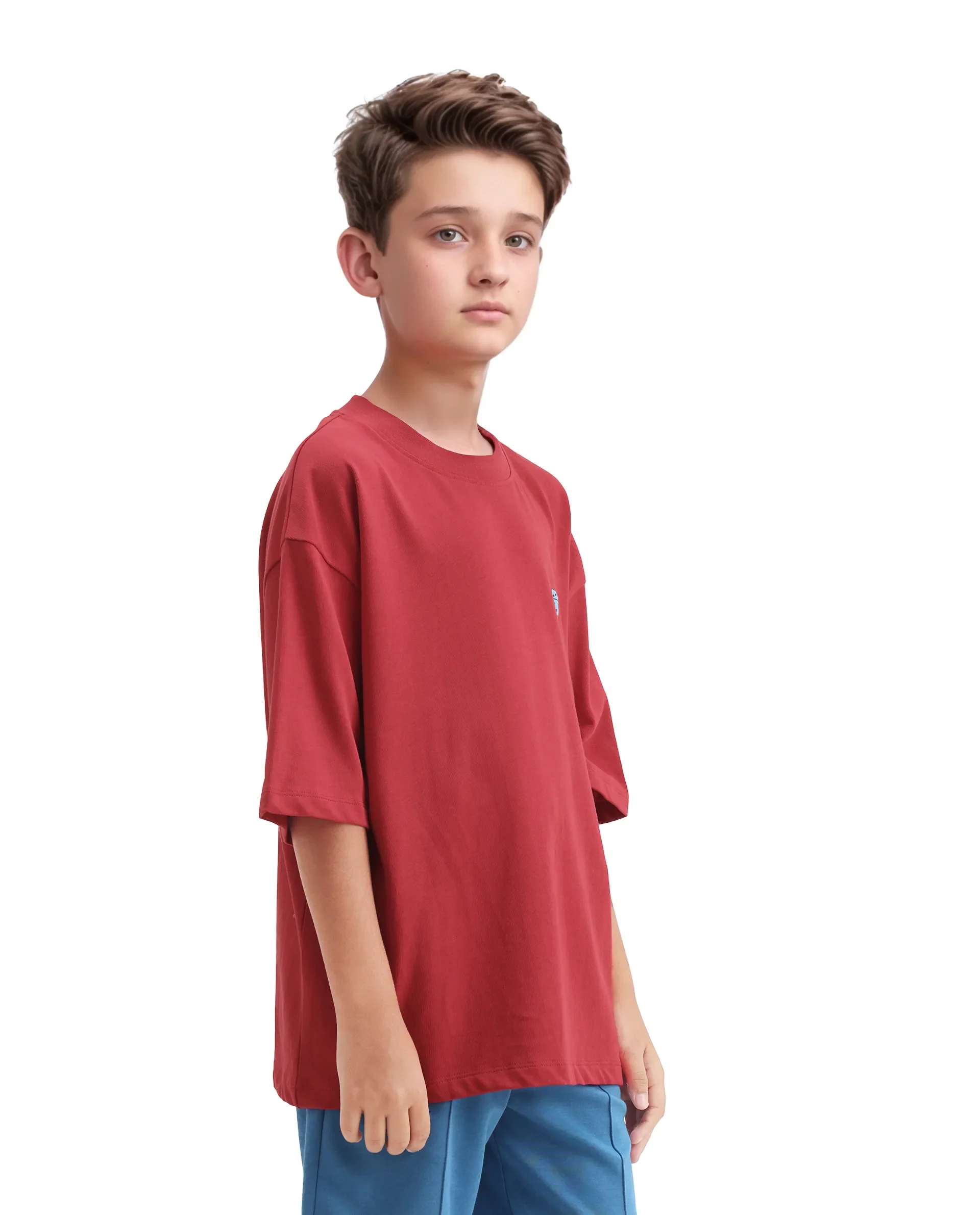 Rare Ones Kids Drake Red Cotton Solid Slip-On Closure Oversized Fit T-Shirt - Image 5