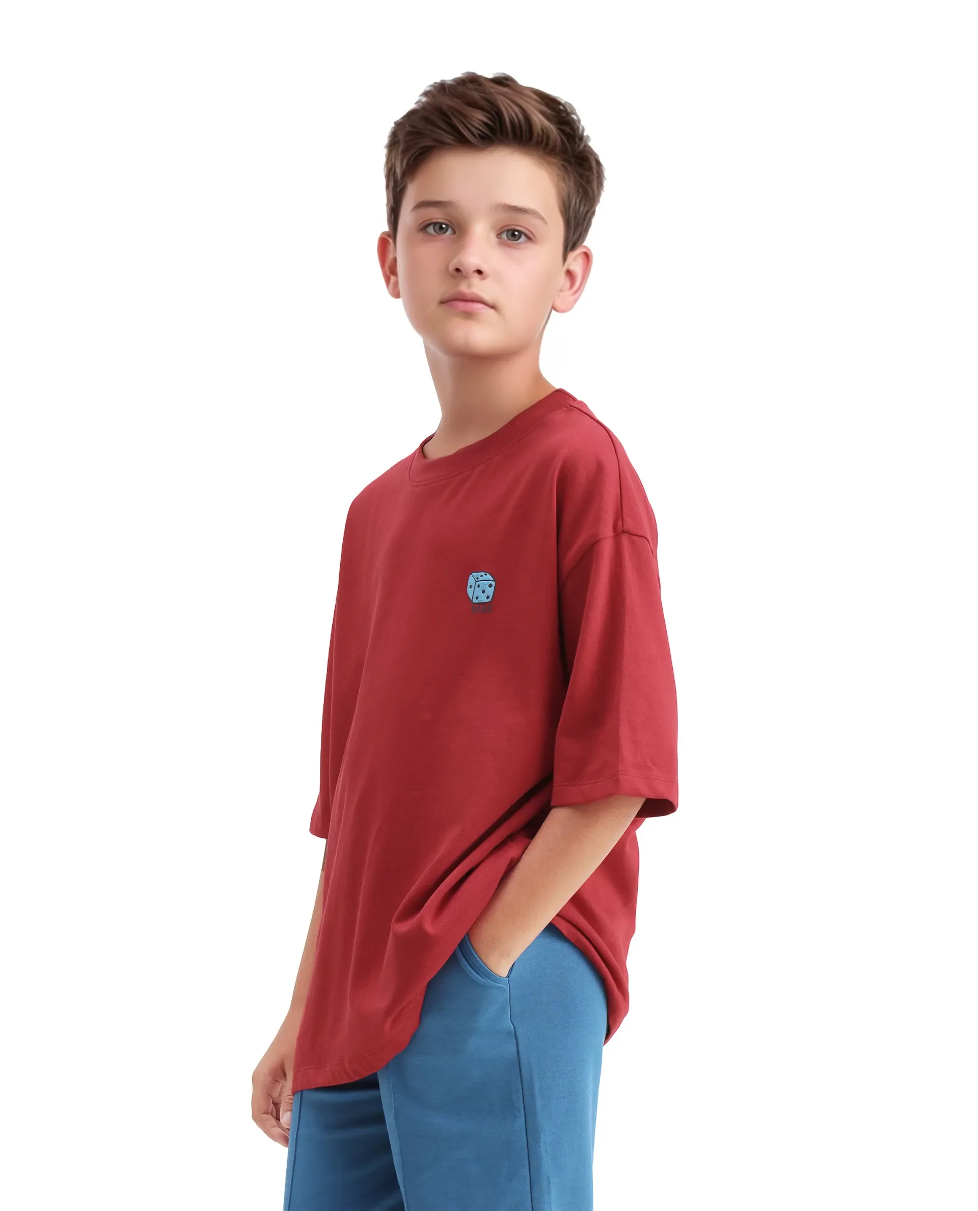 Rare Ones Kids Drake Red Cotton Solid Slip-On Closure Oversized Fit T-Shirt - Image 6