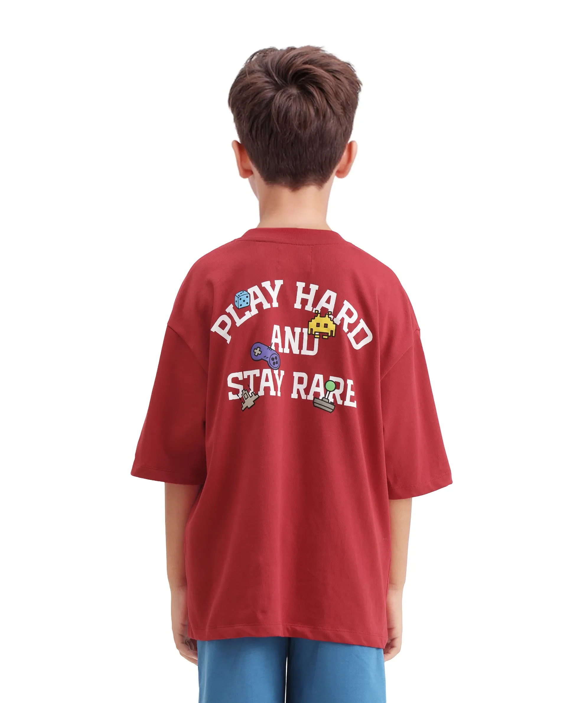 Rare Ones Kids Drake Red Cotton Solid Slip-On Closure Oversized Fit T-Shirt - Image 7