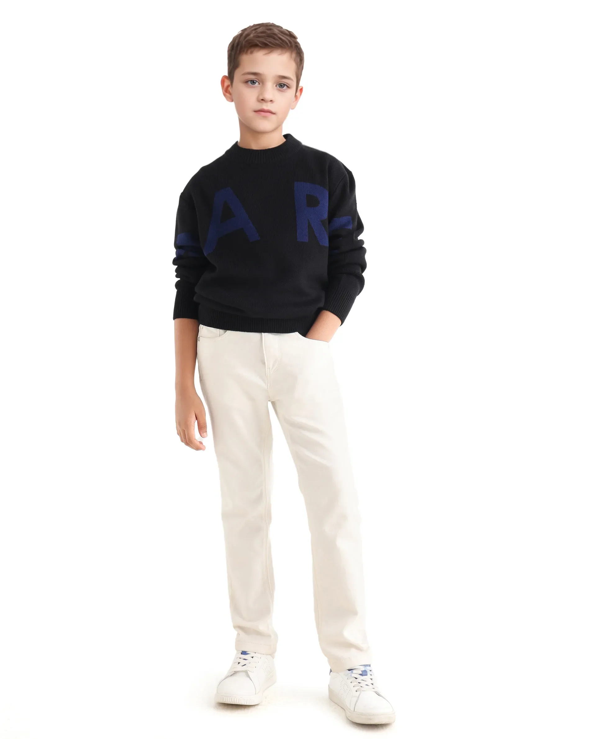 Rare Ones Kids Emyr-K Black Acrylic Blend Slip-On Closure Typography Regular Fit Sweater - Image 2