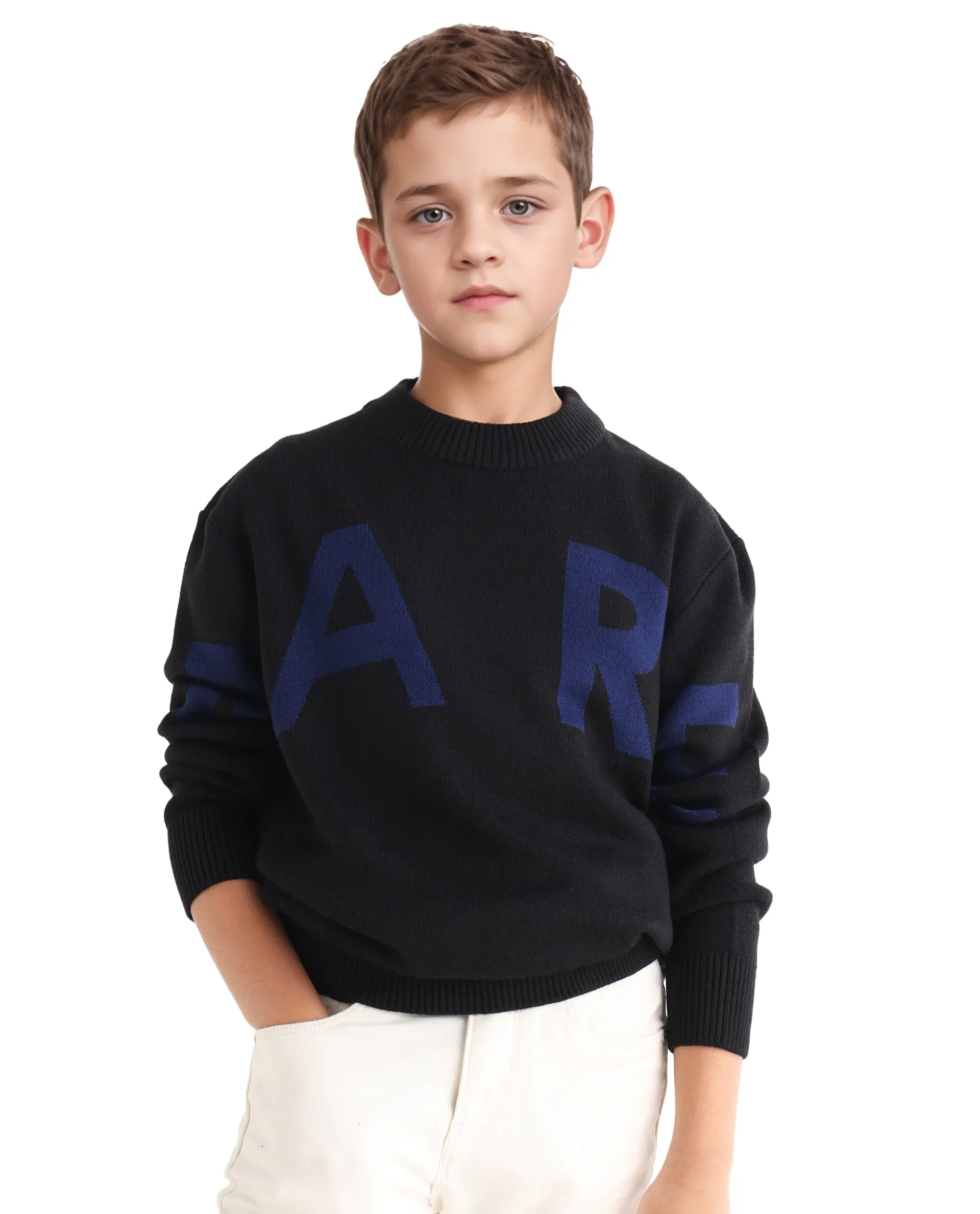 Rare Ones Kids Emyr-K Black Acrylic Blend Slip-On Closure Typography Regular Fit Sweater - Image 3