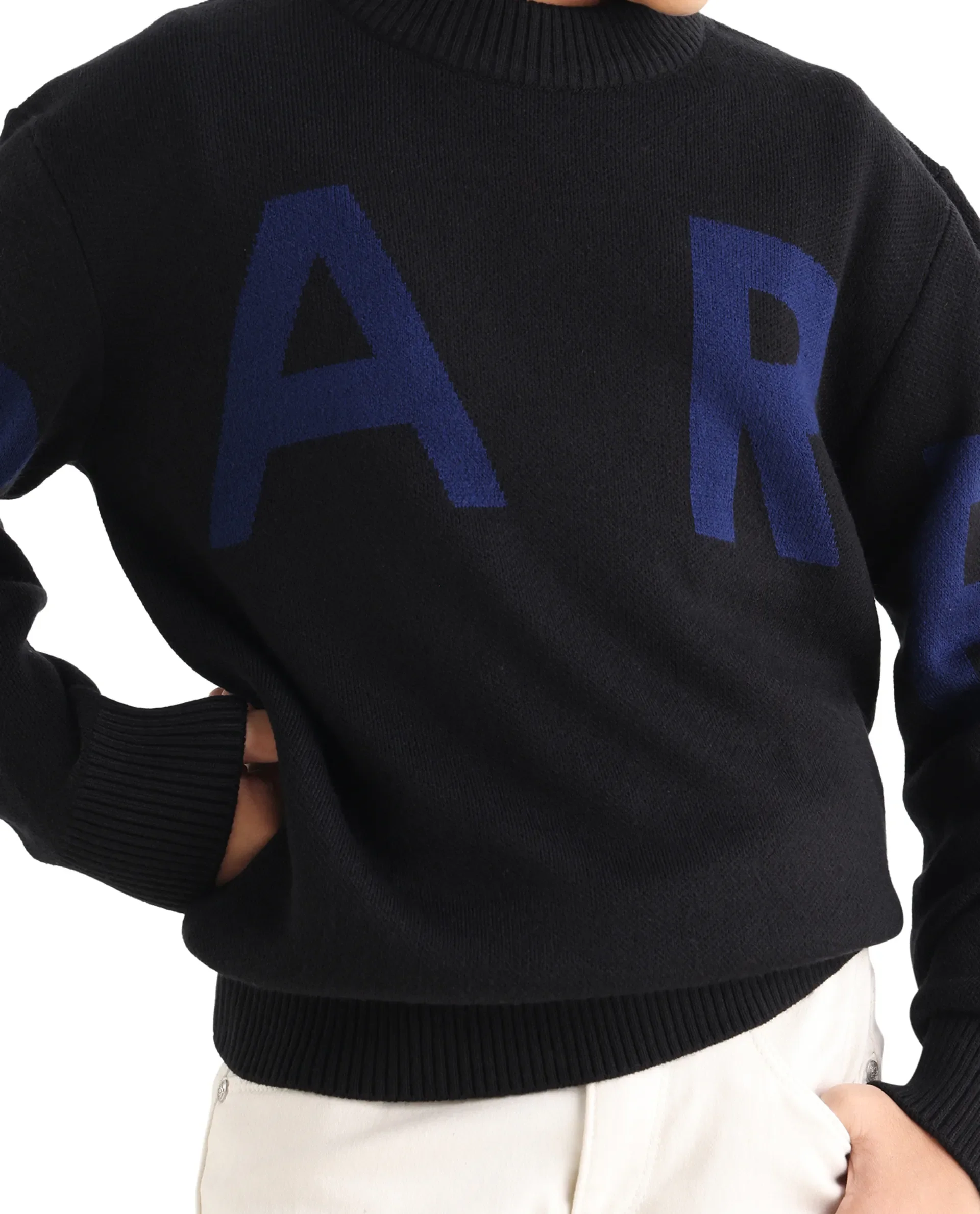 Rare Ones Kids Emyr-K Black Acrylic Blend Slip-On Closure Typography Regular Fit Sweater - Image 4