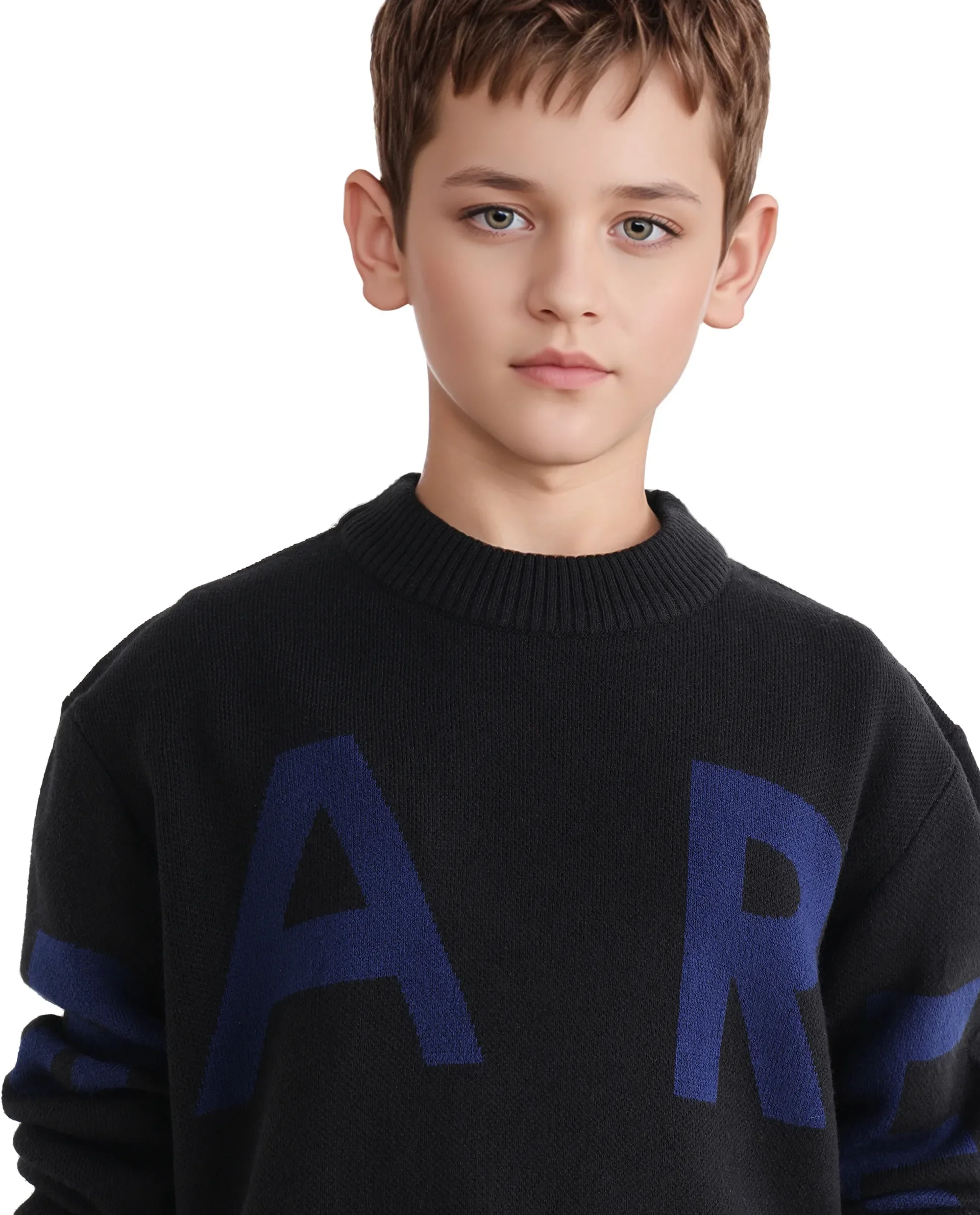 Rare Ones Kids Emyr-K Black Acrylic Blend Slip-On Closure Typography Regular Fit Sweater - Image 5