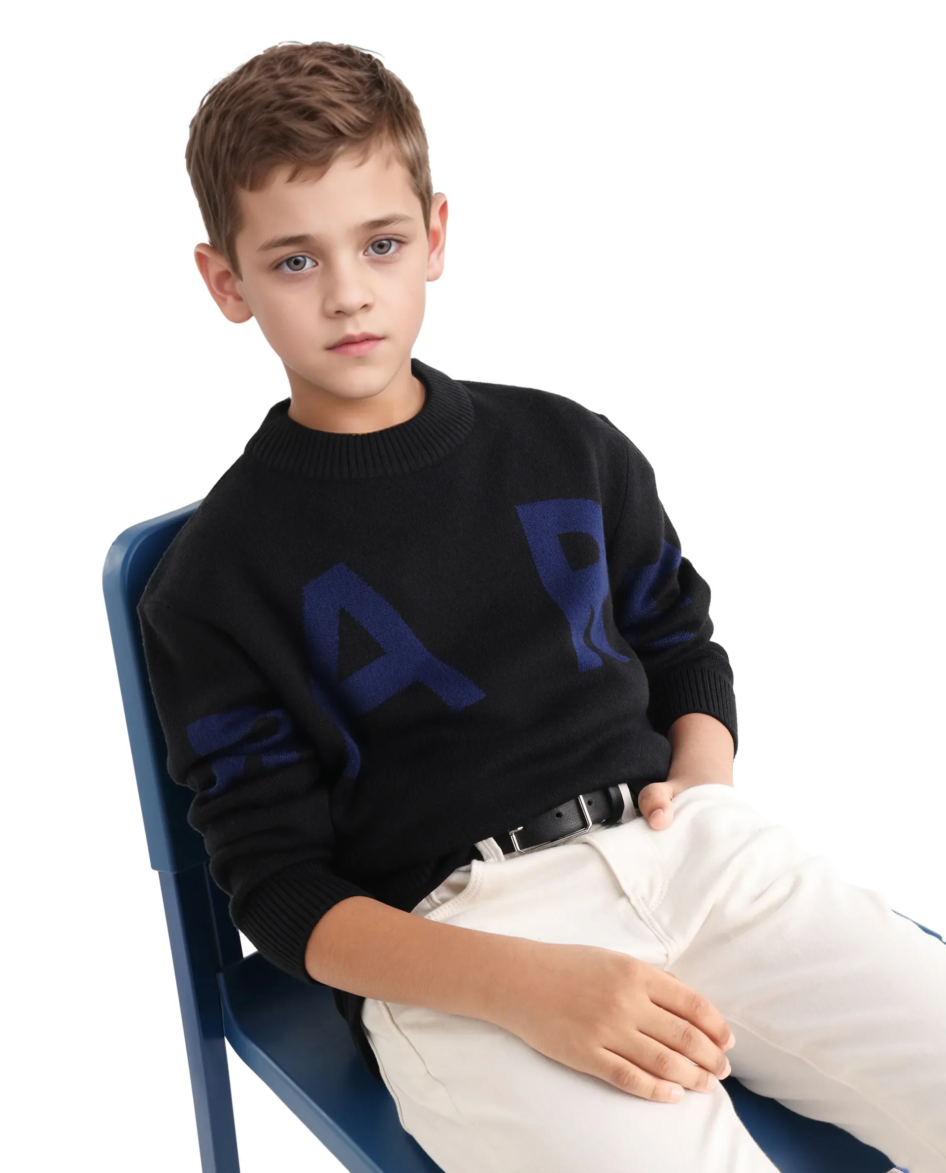 Rare Ones Kids Emyr-K Black Acrylic Blend Slip-On Closure Typography Regular Fit Sweater - Image 6