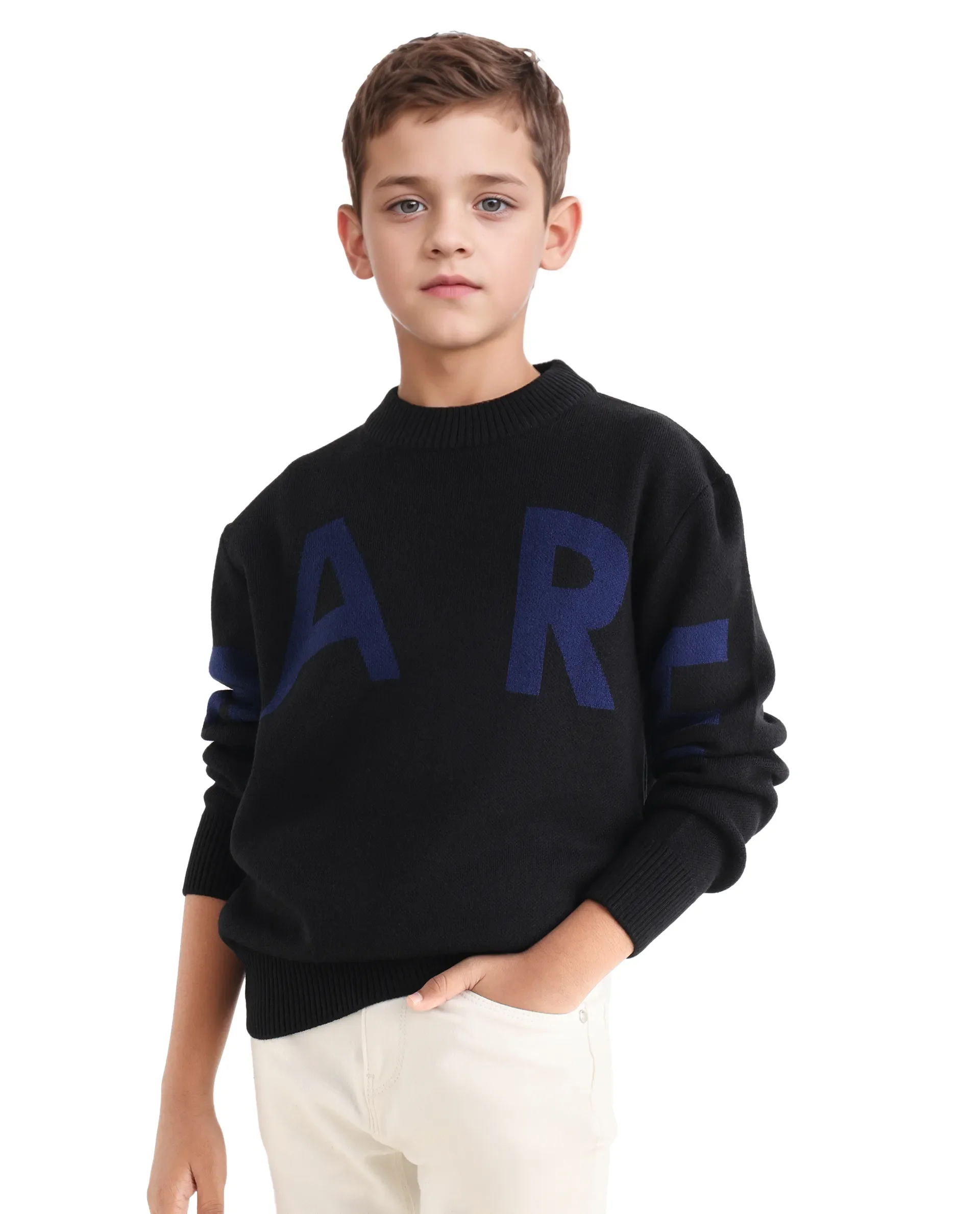 Rare Ones Kids Emyr-K Black Acrylic Blend Slip-On Closure Typography Regular Fit Sweater - Image 8