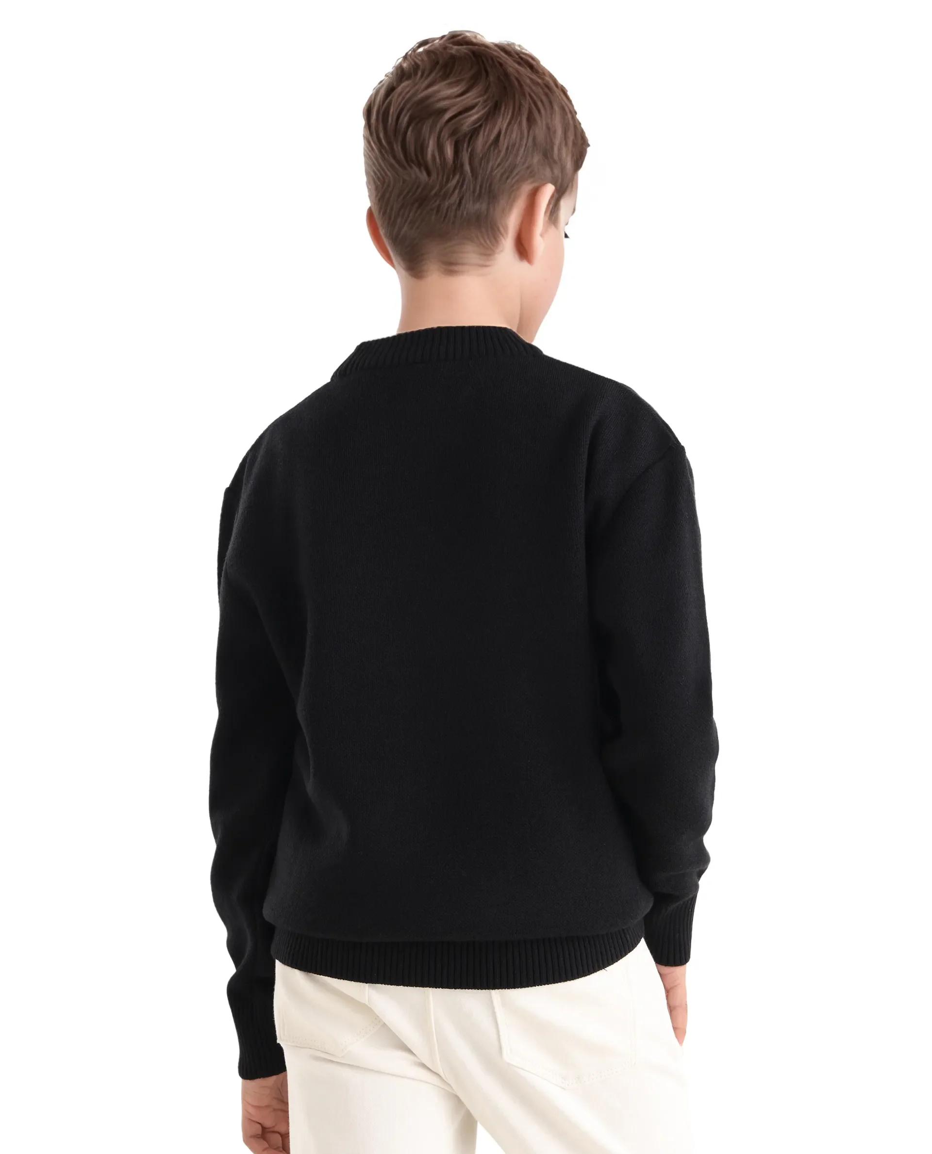 Rare Ones Kids Emyr-K Black Acrylic Blend Slip-On Closure Typography Regular Fit Sweater - Image 9
