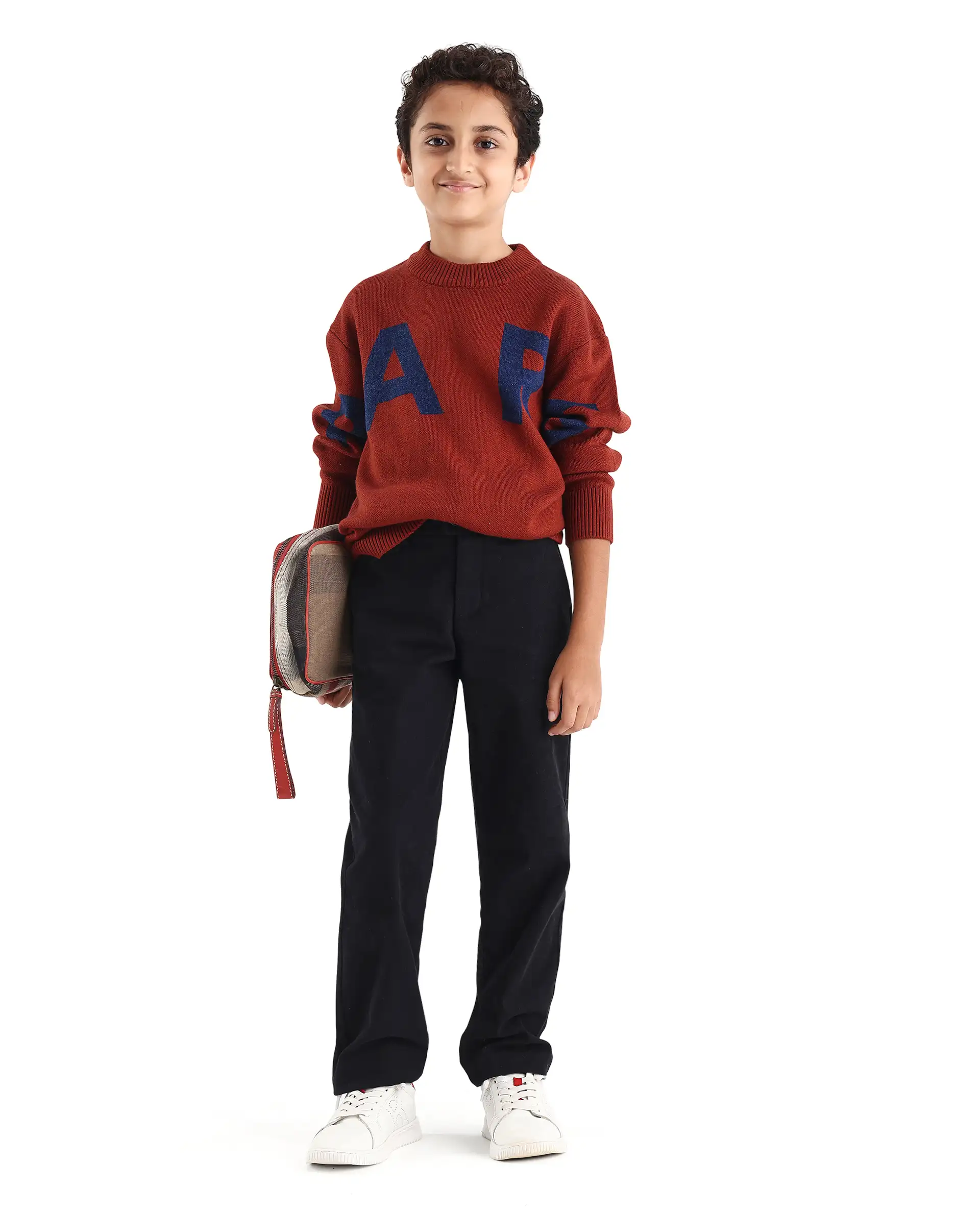Rare Ones Kids Emyr-K Rust Acrylic Blend Typography Pull-On Closure Relaxed Fit Sweater - Image 2