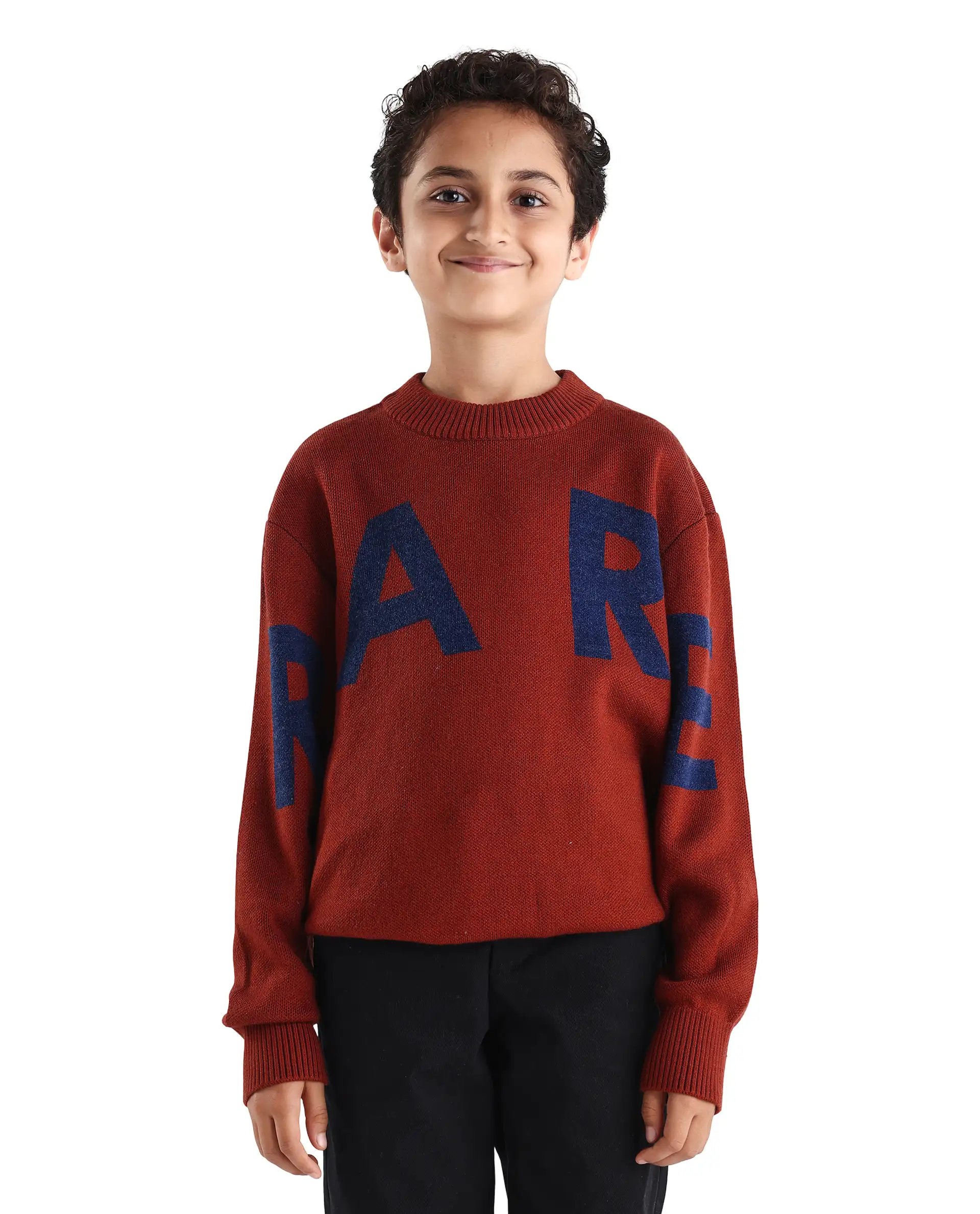 Rare Ones Kids Emyr-K Rust Acrylic Blend Typography Pull-On Closure Relaxed Fit Sweater - Image 4