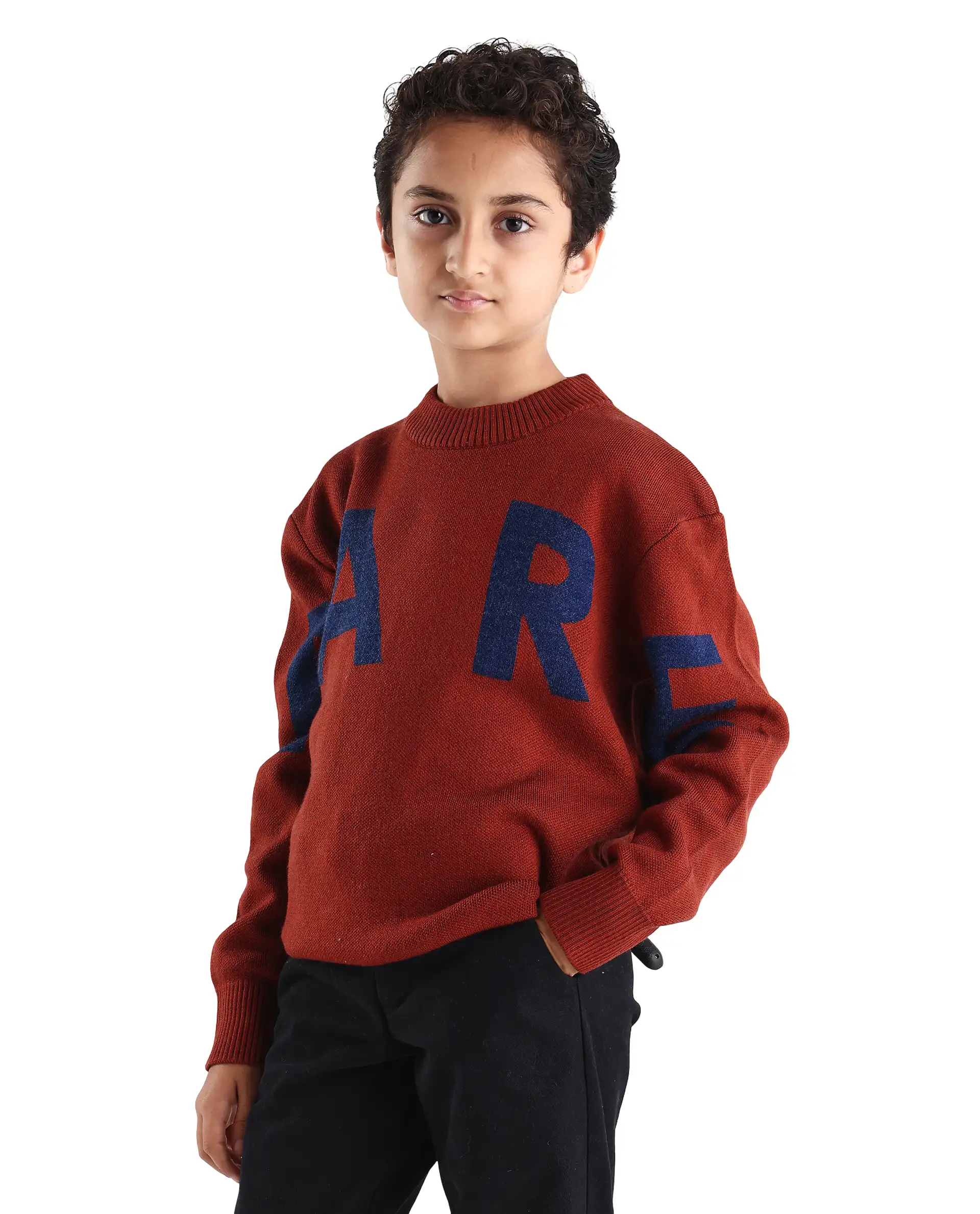 Rare Ones Kids Emyr-K Rust Acrylic Blend Typography Pull-On Closure Relaxed Fit Sweater - Image 5