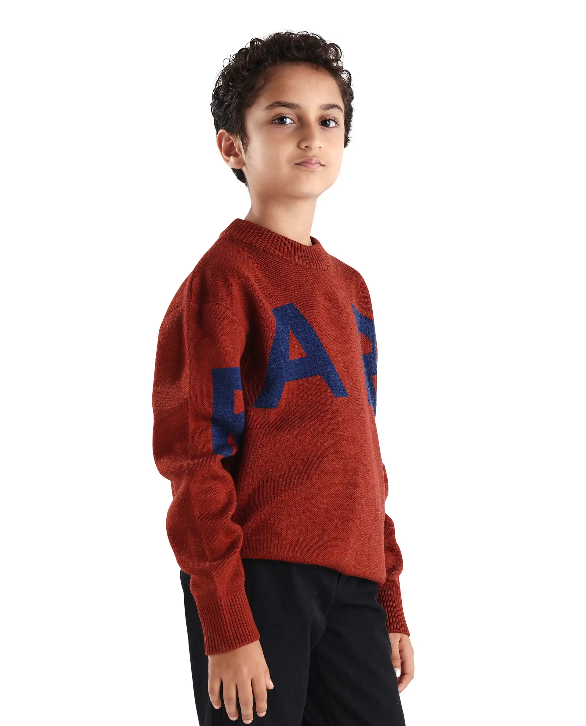 Rare Ones Kids Emyr-K Rust Acrylic Blend Typography Pull-On Closure Relaxed Fit Sweater - Image 6