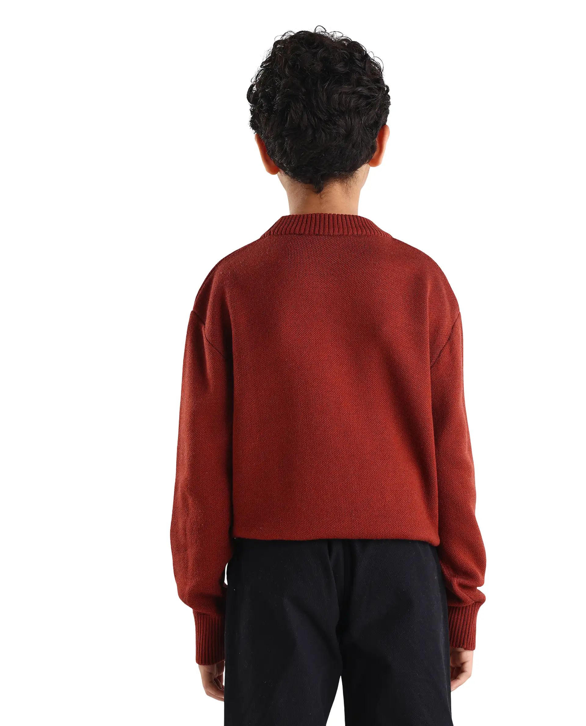 Rare Ones Kids Emyr-K Rust Acrylic Blend Typography Pull-On Closure Relaxed Fit Sweater - Image 7