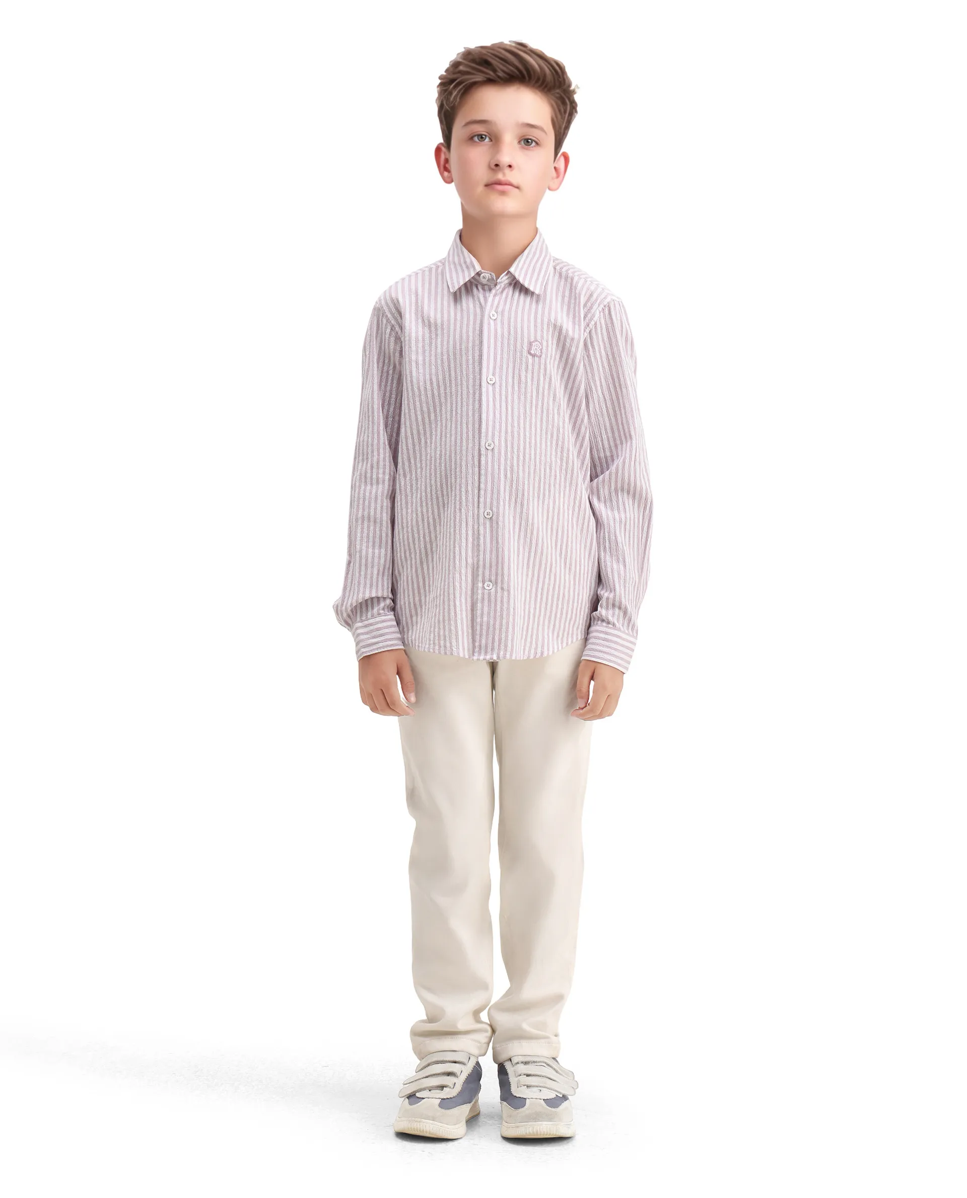 Rare Ones Kids Evie Dusky Pink Cotton Blend Striped Button Closure Regular Fit Shirt - Image 2