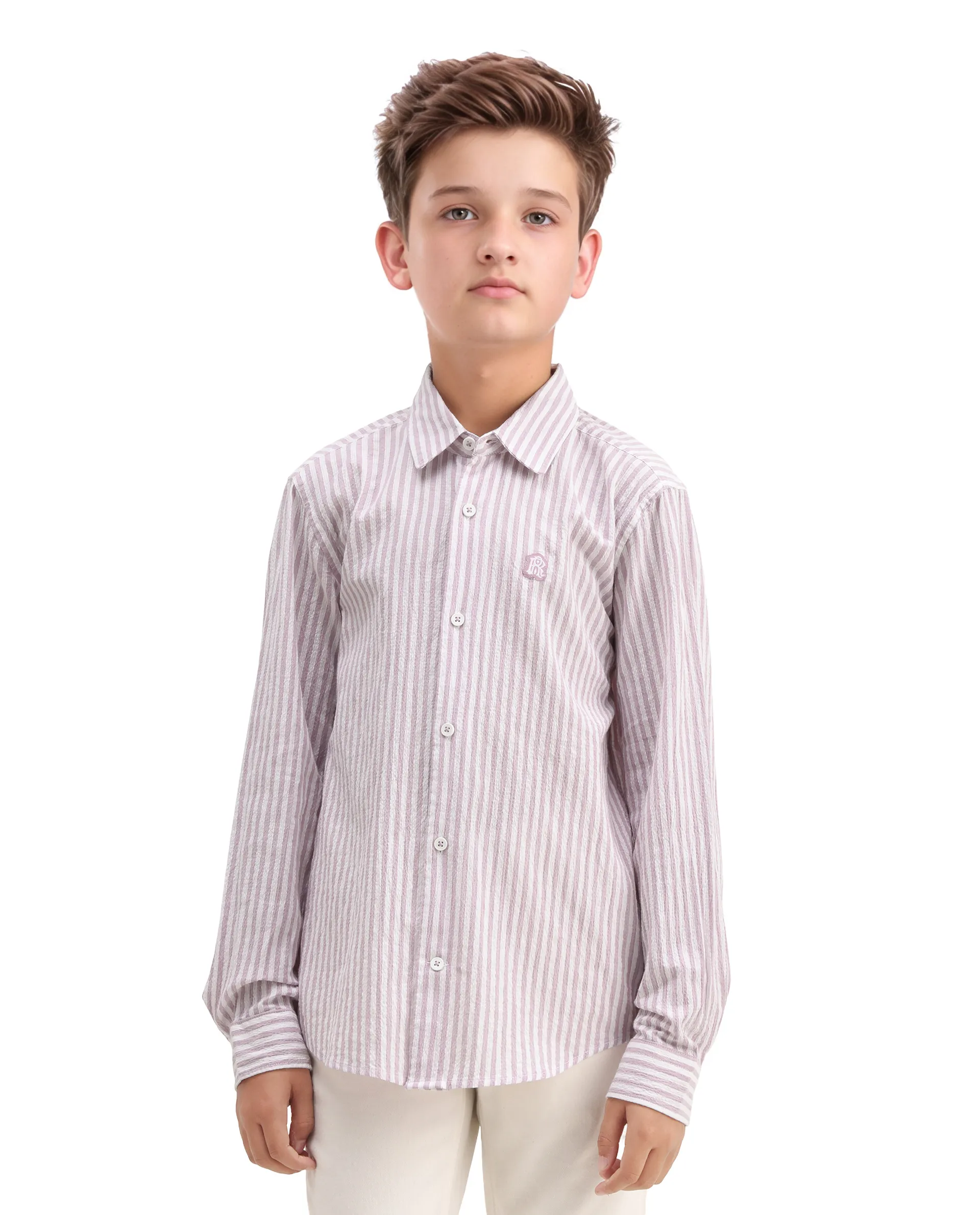 Rare Ones Kids Evie Dusky Pink Cotton Blend Striped Button Closure Regular Fit Shirt - Image 3