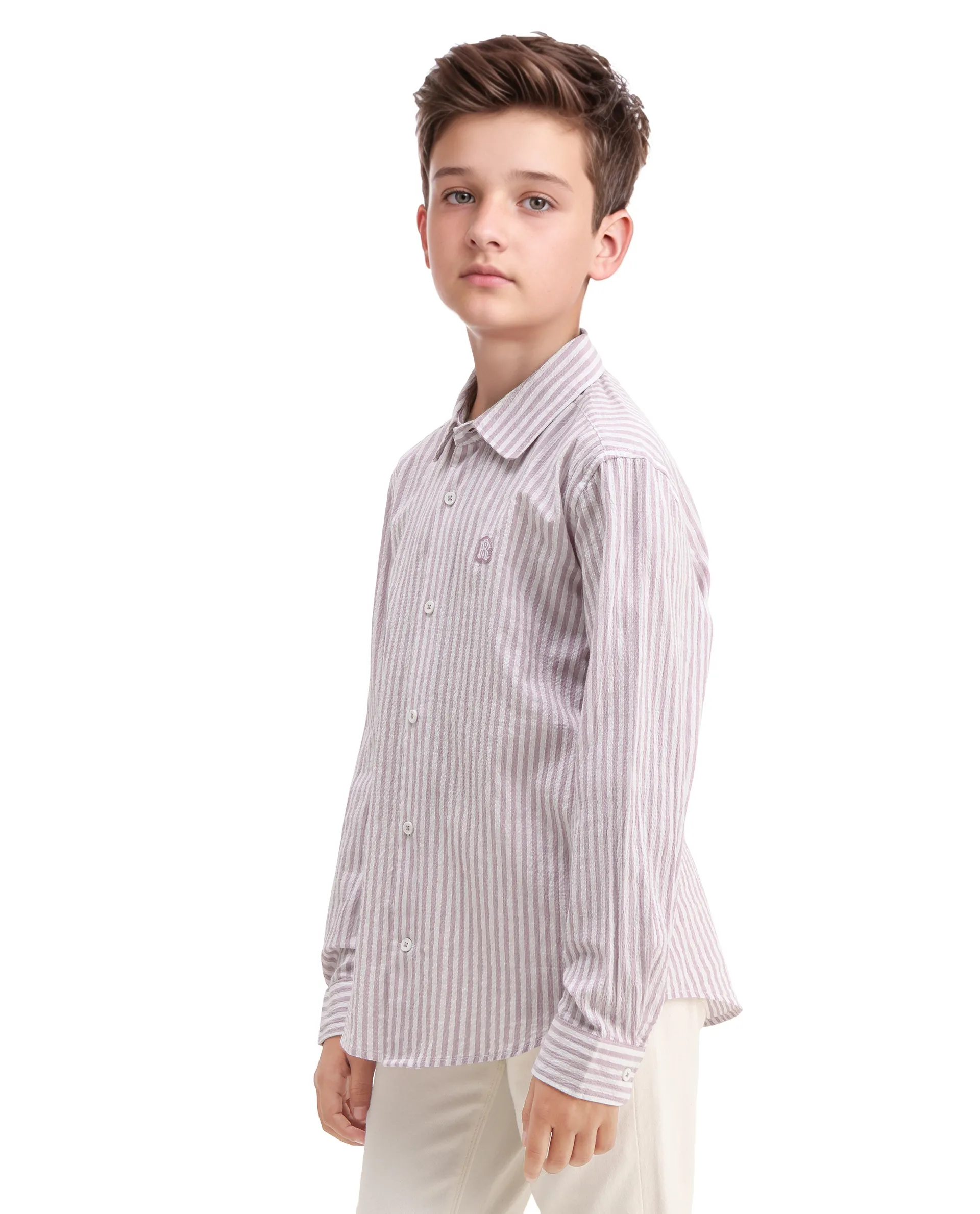 Rare Ones Kids Evie Dusky Pink Cotton Blend Striped Button Closure Regular Fit Shirt - Image 5