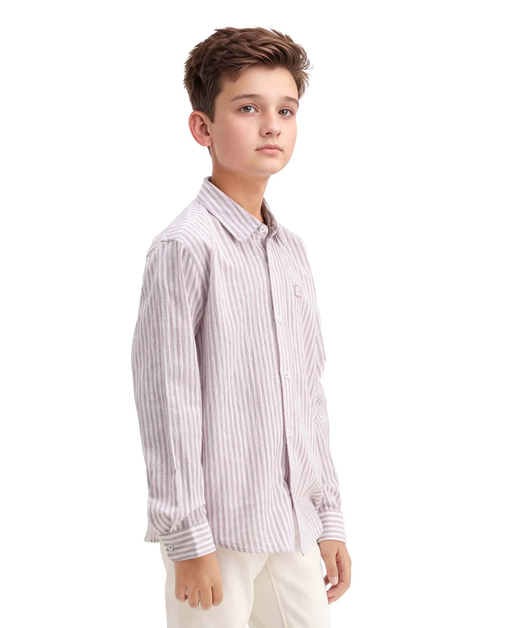 Rare Ones Kids Evie Dusky Pink Cotton Blend Striped Button Closure Regular Fit Shirt - Image 6