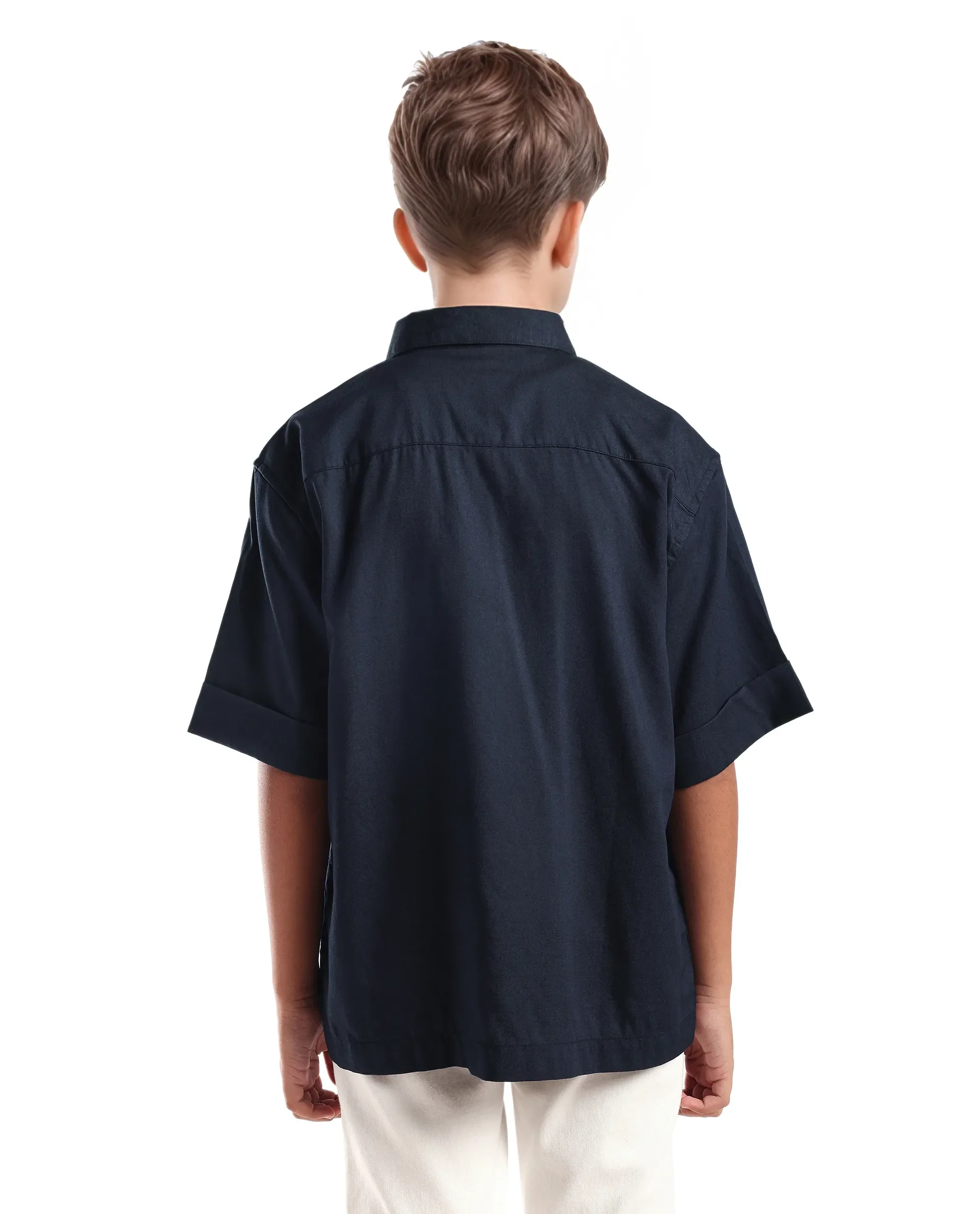 Rare Ones Kids Glin-S Navy Polyester Blend Solid Button Closure Boxy Fit Shirt - Image 10