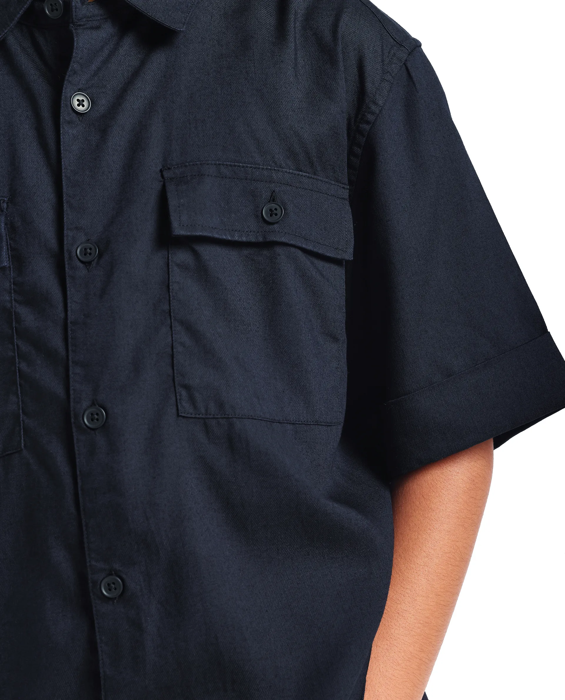 Rare Ones Kids Glin-S Navy Polyester Blend Solid Button Closure Boxy Fit Shirt - Image 5