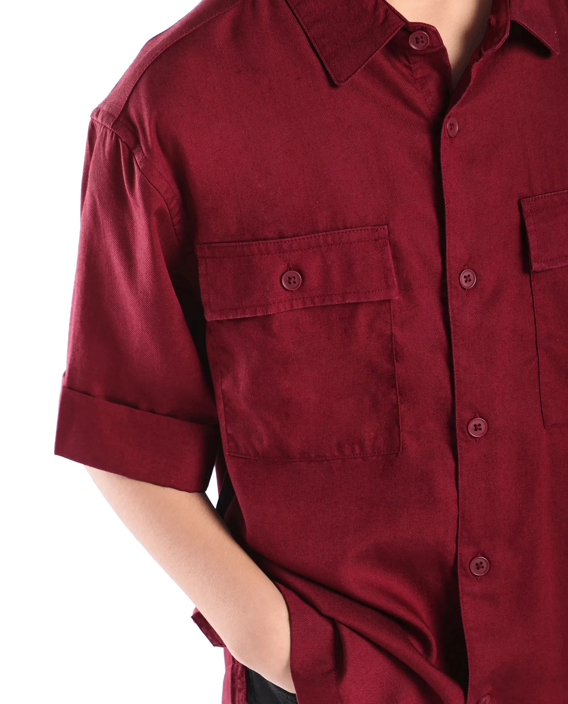 Rare Ones Kids Glin-S Red Polyester Blend Solid Button Closure Boxy Fit Shirt - Image 4