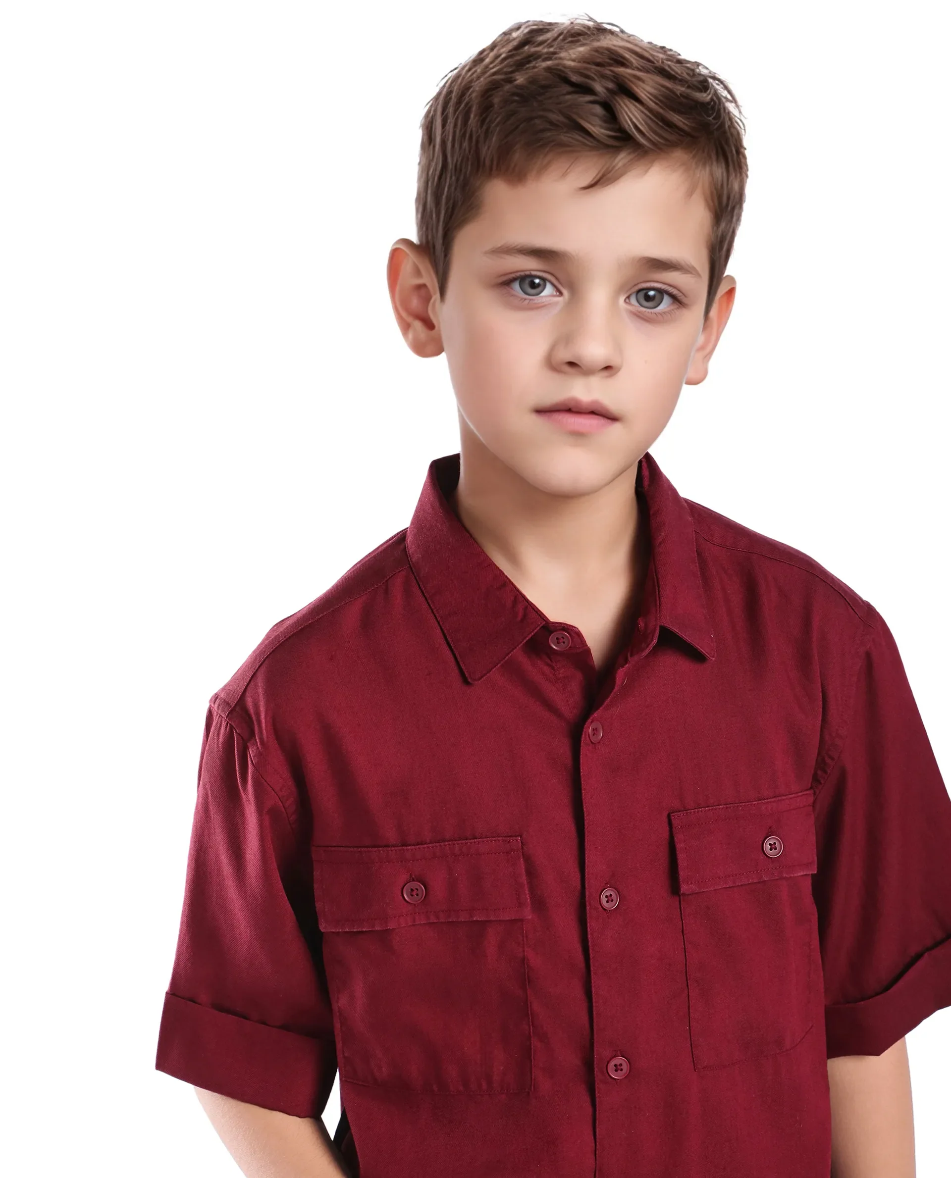 Rare Ones Kids Glin-S Red Polyester Blend Solid Button Closure Boxy Fit Shirt - Image 5