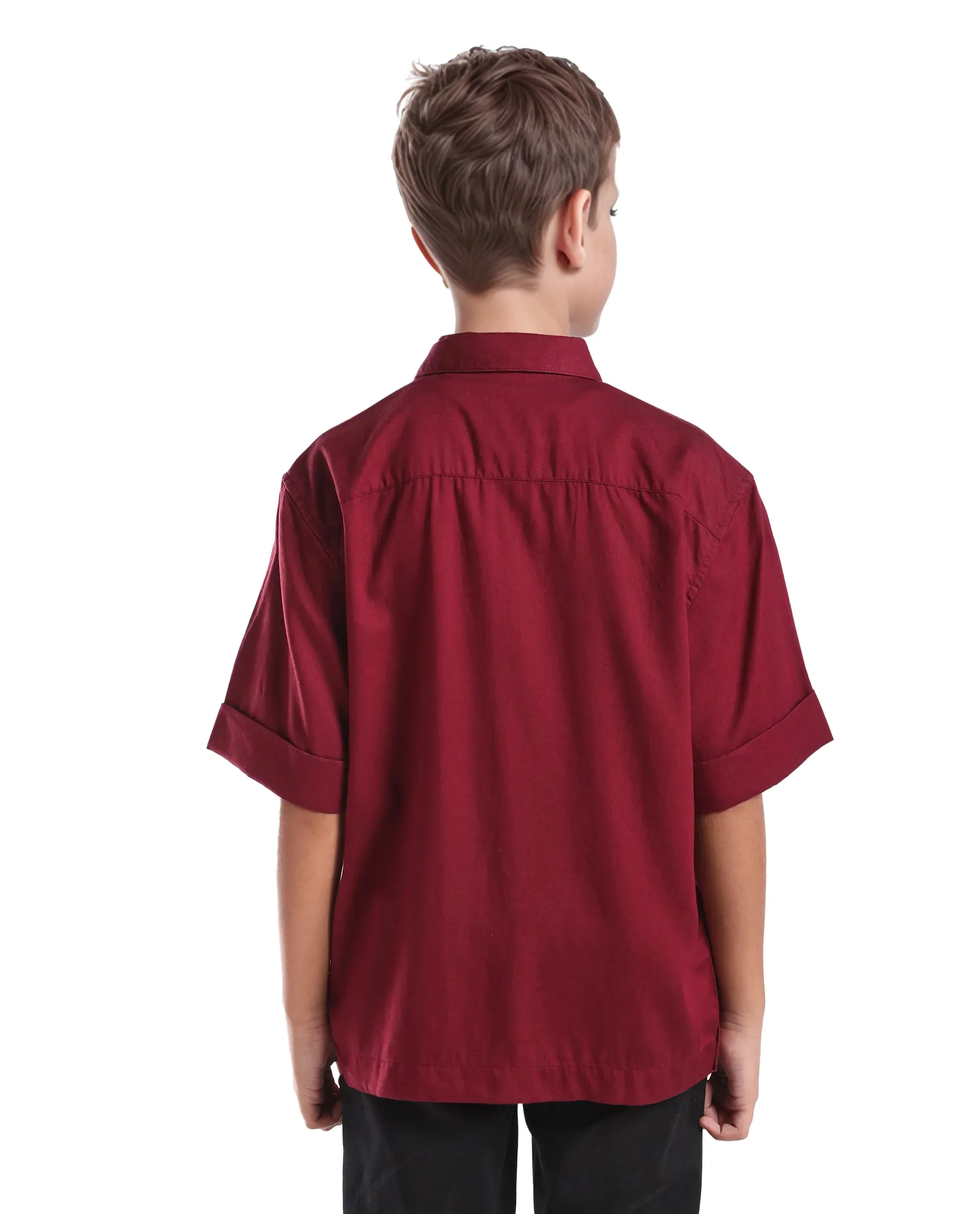 Rare Ones Kids Glin-S Red Polyester Blend Solid Button Closure Boxy Fit Shirt - Image 8